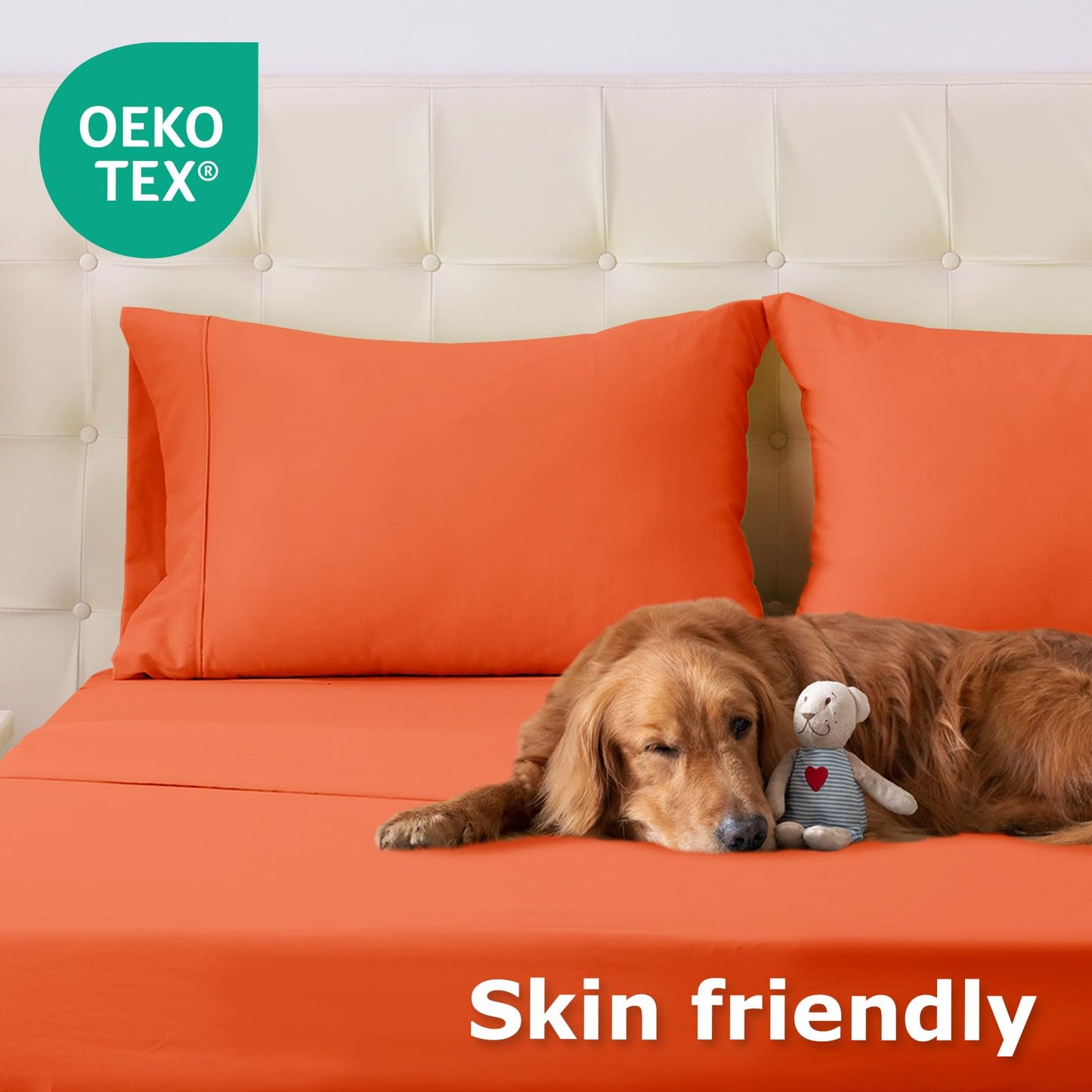 Homilay Queen Size Terracotta Bed Sheet Set - 4 Piece Soft Microfiber Sheets with Deep Pockets, Cooling Technology, and Wrinkle-Free Pillowcase. Hotel-Quality, Durable Bedding, Bright Orange