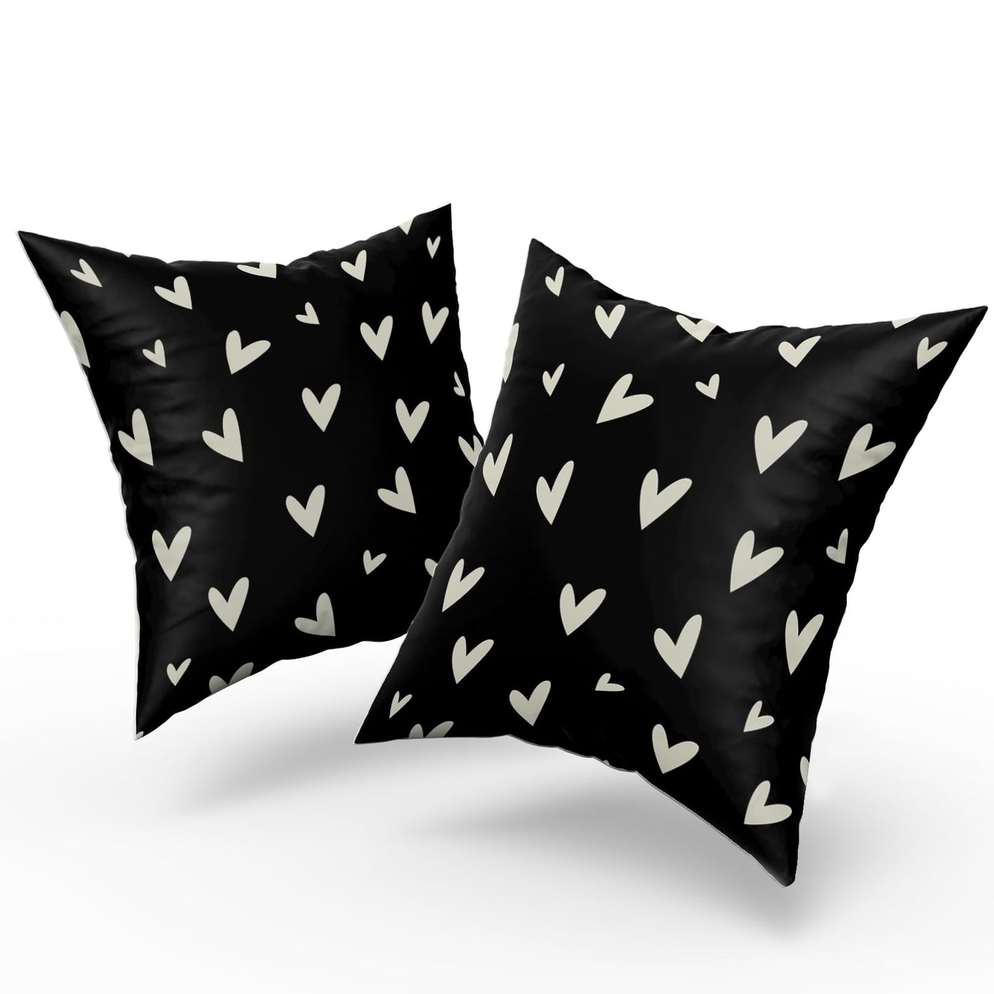 Valentines Pillow Covers 18x18 Set of 2 Black Love Heart Holiday Decorative Throw Pillows Romantic Valentine Day Themed Gifts Pillowcase Cotton Square Cushion Cover Decor for Home Couch Bed Soft