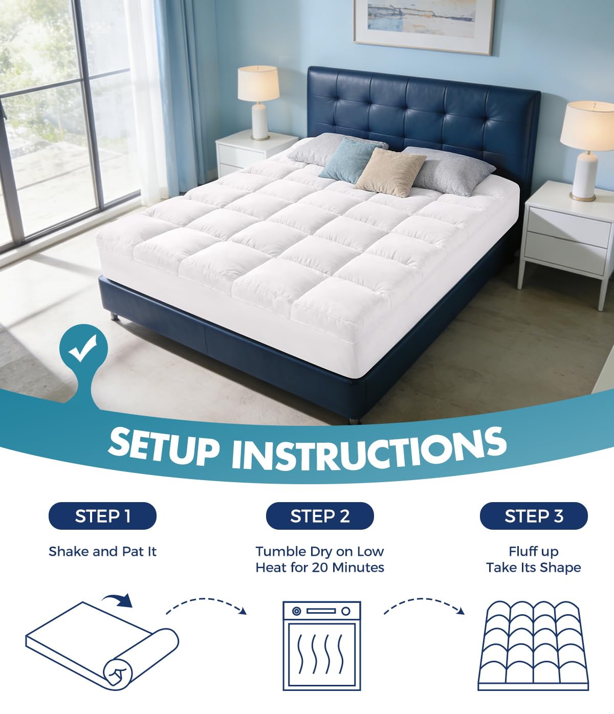 Fracho Cotton Mattress Topper Full Size, Extra Thick Pillow Top Mattress Pad Cover with Breathable Pure Cotton Surface, Cooling Plush Bed Topper for Back Support, 8-21" Elastic Deep Pocket,White