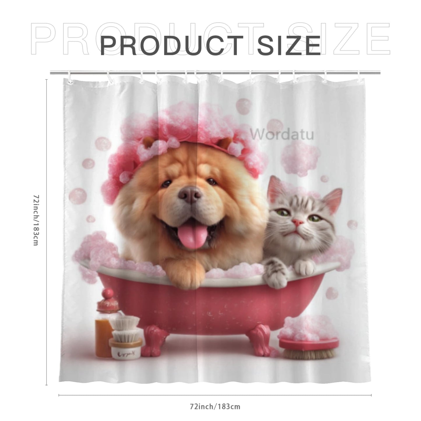 Wordatu Funny Chow-Chow-Dog Shower Curtain Decor Fabric Bathroom Curtains, Kids Children Cartoon Waterproof 72x72 inch with 12 Hooks