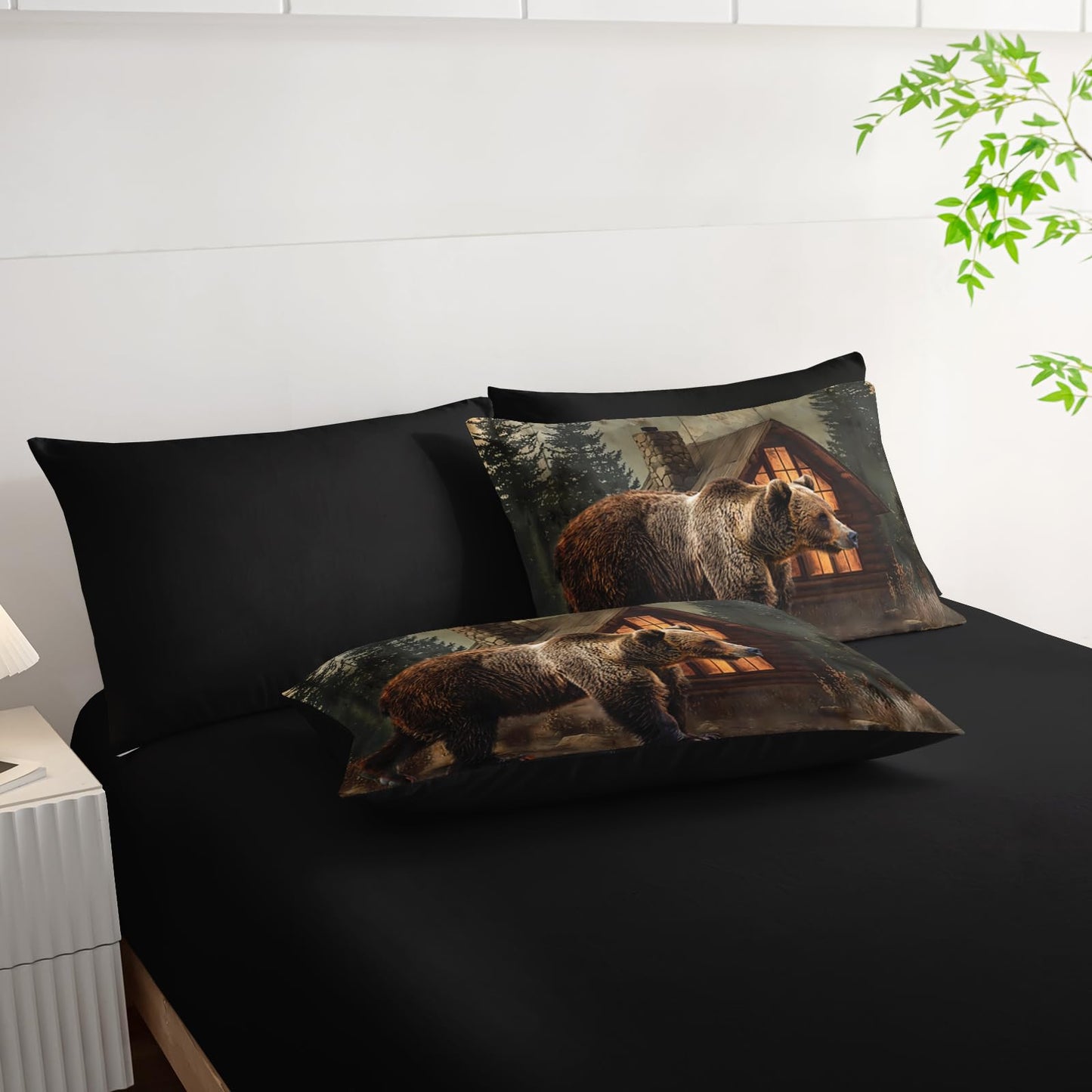 AILONEN Rustic Bear Comforter Set Queen Size - 7Pcs Bedding Soft Bed in a Bag - Hunting Comforter & Fitted Sheet & Flat Sheet & 2 Pillowcases & 2 Pillow Shams for Kids Boys Adults