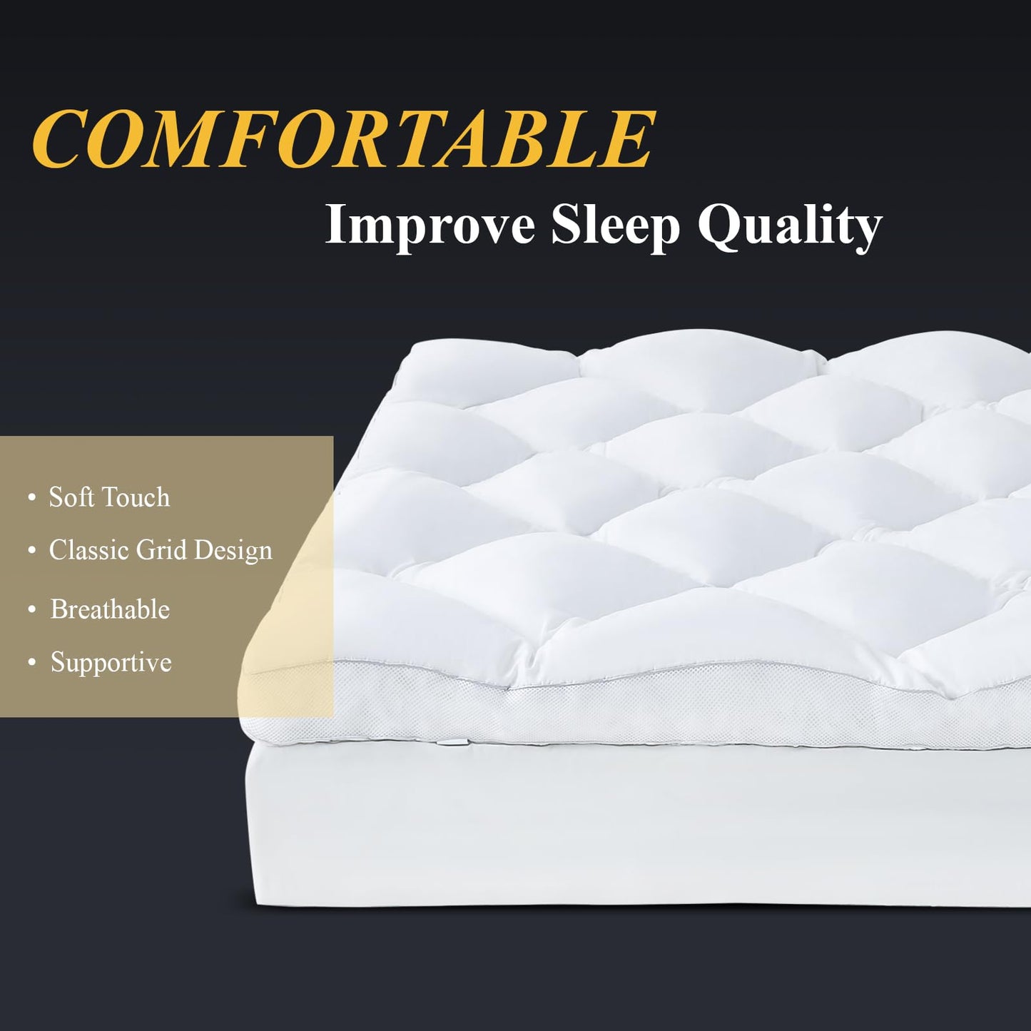 DOWNCOOL 3 Inch Queen Mattress Topper, Ultra Thick and Fluffy Supportive Memory Foam Mattress Topper for Body Pain, Mattress Pad with Breathable Mesh Design for Deep Sleep, 80x60x3 Inches
