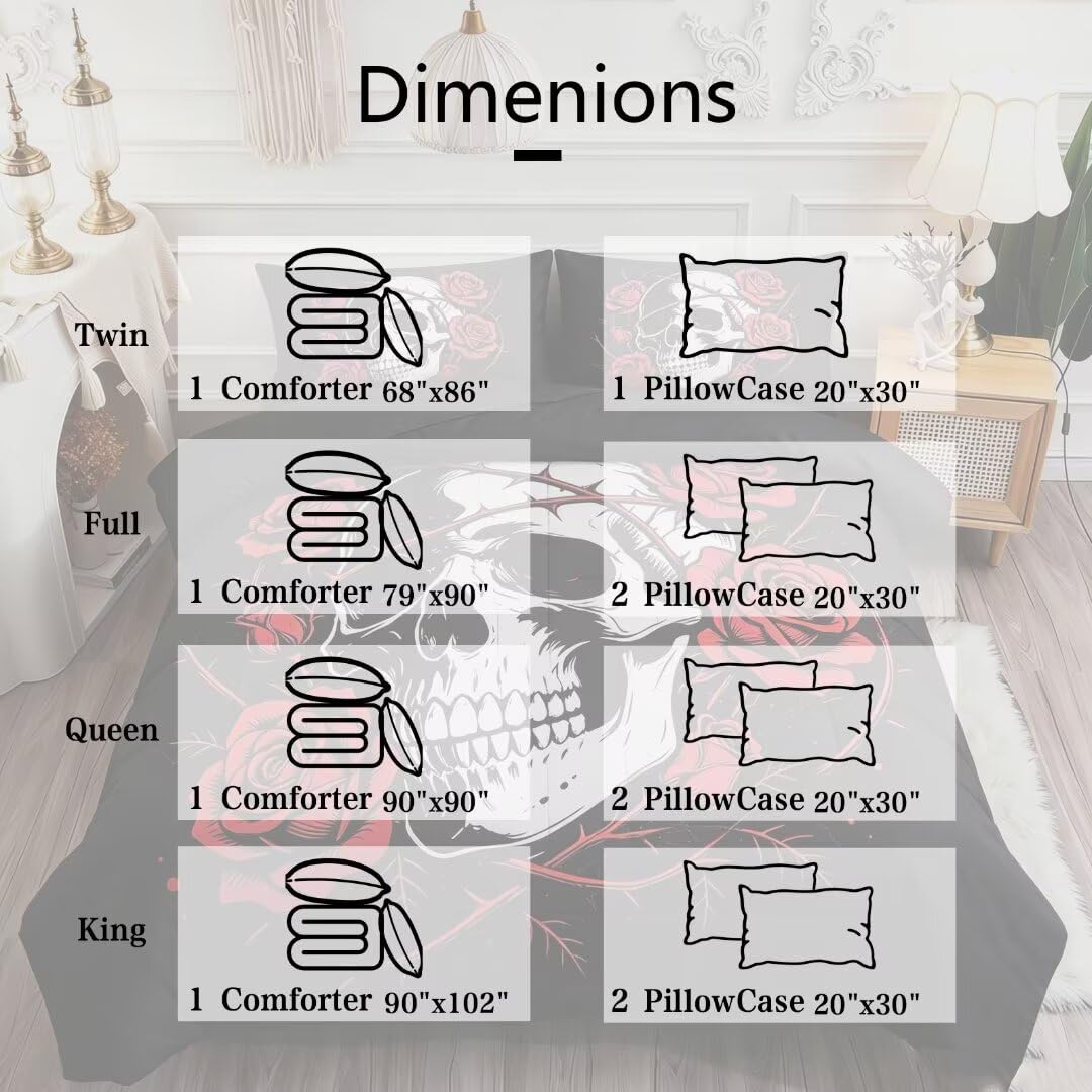 DJNEAR DJNER Skull Gothic Comforter Sets Twin Bedding Sets for Teens Adults