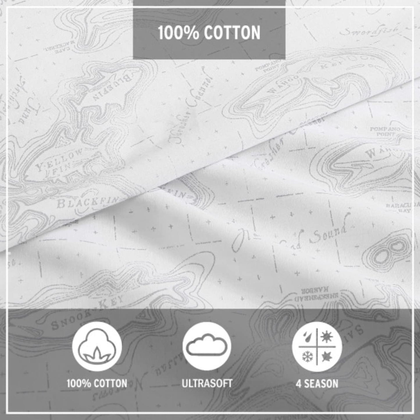 Eddie Bauer - Twin Sheet Set, Cotton Percale Bed Sheets, Crisp & Cool, Ideal Dorm Essentials (Fish ATOL, Twin)