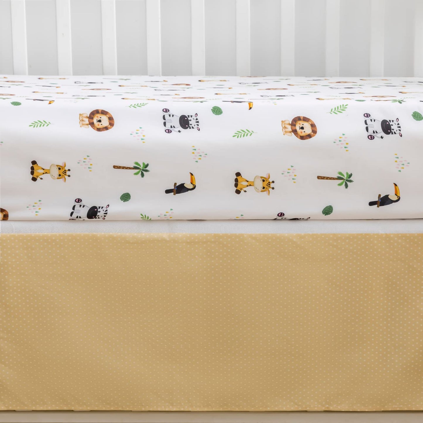 Cokouchyi Safari Animal Crib Bedding Set for Baby Boys Girls, 3-Piece Baby Crib Bedding Set, Standard Size Crib Set Including Crib Skirt, Sheet & Comforter