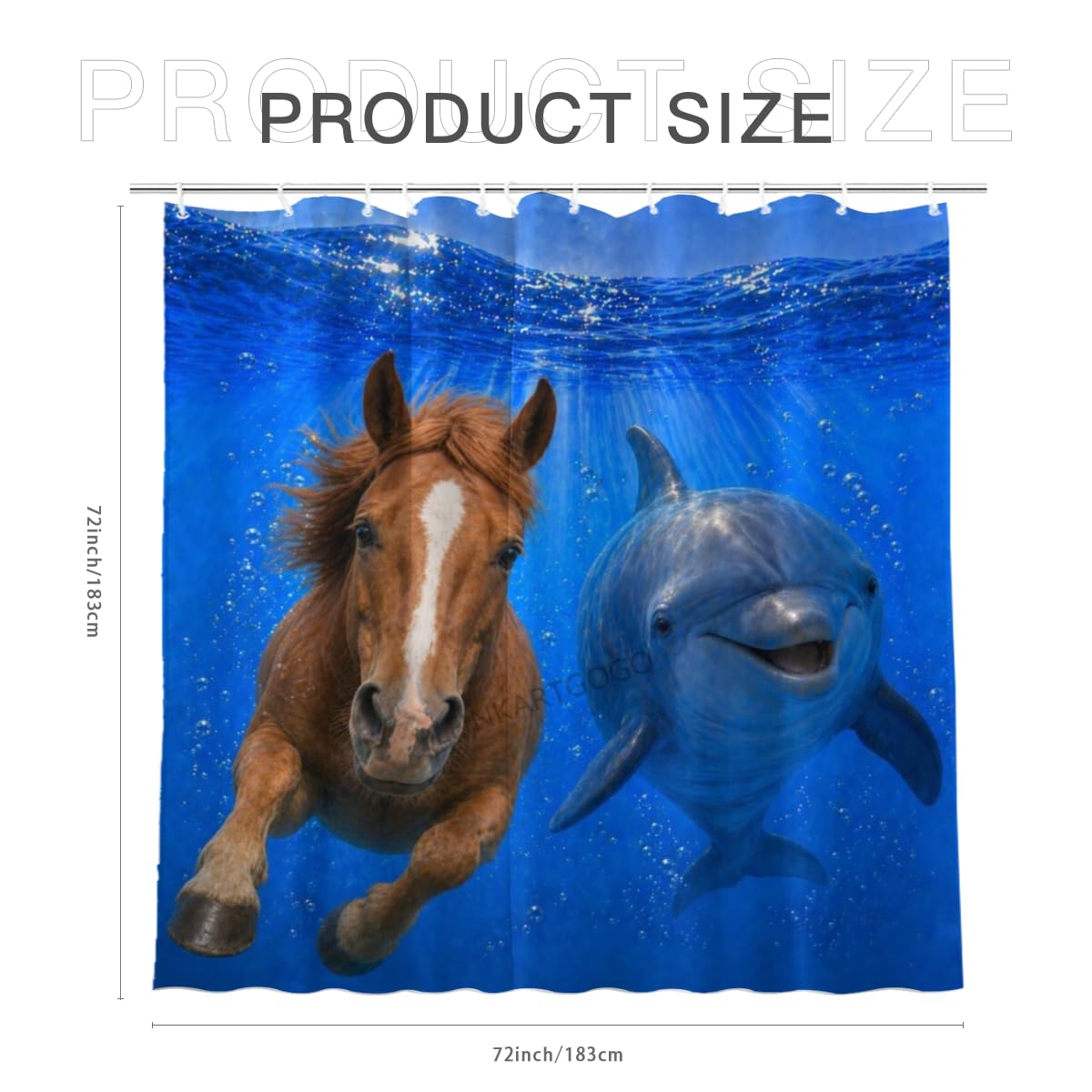 LFINKARTGOGO Ocean Horse Shower Curtain 72x72 with 12 Hooks Underwater Animal Dolphin Waterproof Washable Polyester Bath Curtain for Home Hotel Decor
