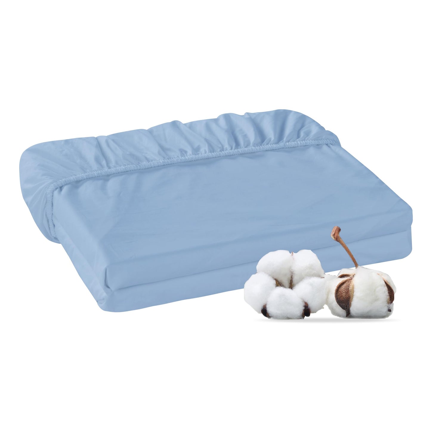 HOMTEC 100% Cotton Percale Fitted Sheet California King Size, 8-15" Deep Pocket Cooling Bottom Sheet, Breathable Soft & Crisp Fitted Sheet Only with 4 Corner Straps (Cal King, Placid Blue)