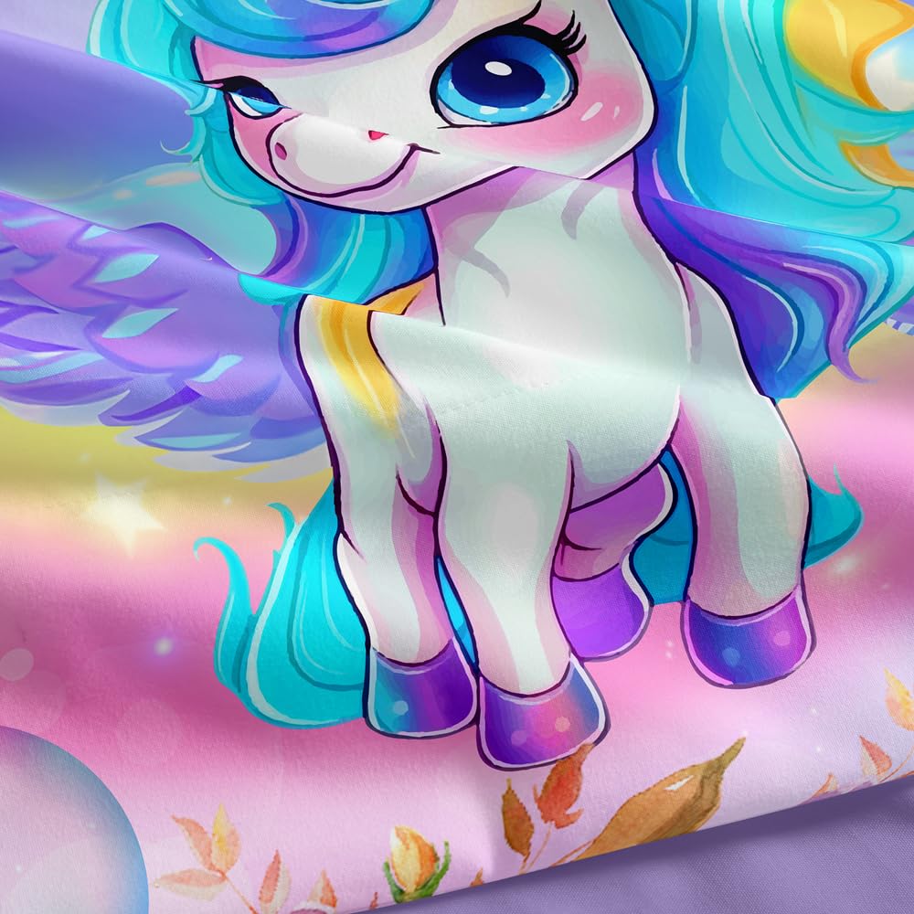 RUPSLO 5PCS Unicorn Comforter Sets,Girls Bedding Sets,Unicorn Bedding Sets,Twin Comforter Set for Girls(Unicorns Bed Sets with Sheets)