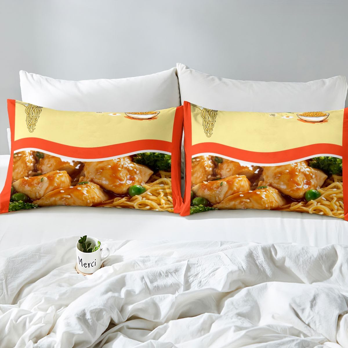 Feelyou Japanese Ramen Bed Sheets Set Twin Size Pulled Noodles Sheet Set for Kids Boys Girls Decor Pork Noodles Sheets with Deep Pocket Fitted Sheet Microfiber Cute Bedroom