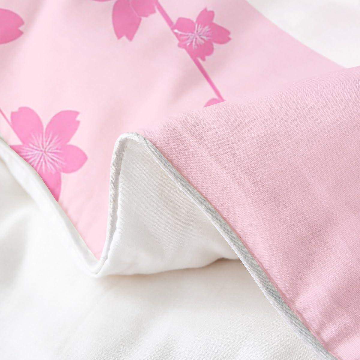 Erosebridal Pink White Kawaii Comforter Cover Twin Size 100% Cotton for Kids Girls Teen Women,Fantasy Animal Dragon Duvet Cover Magical Wildlife Bedding Set Aesthetic Romantic Cherry Blossom Bed Set