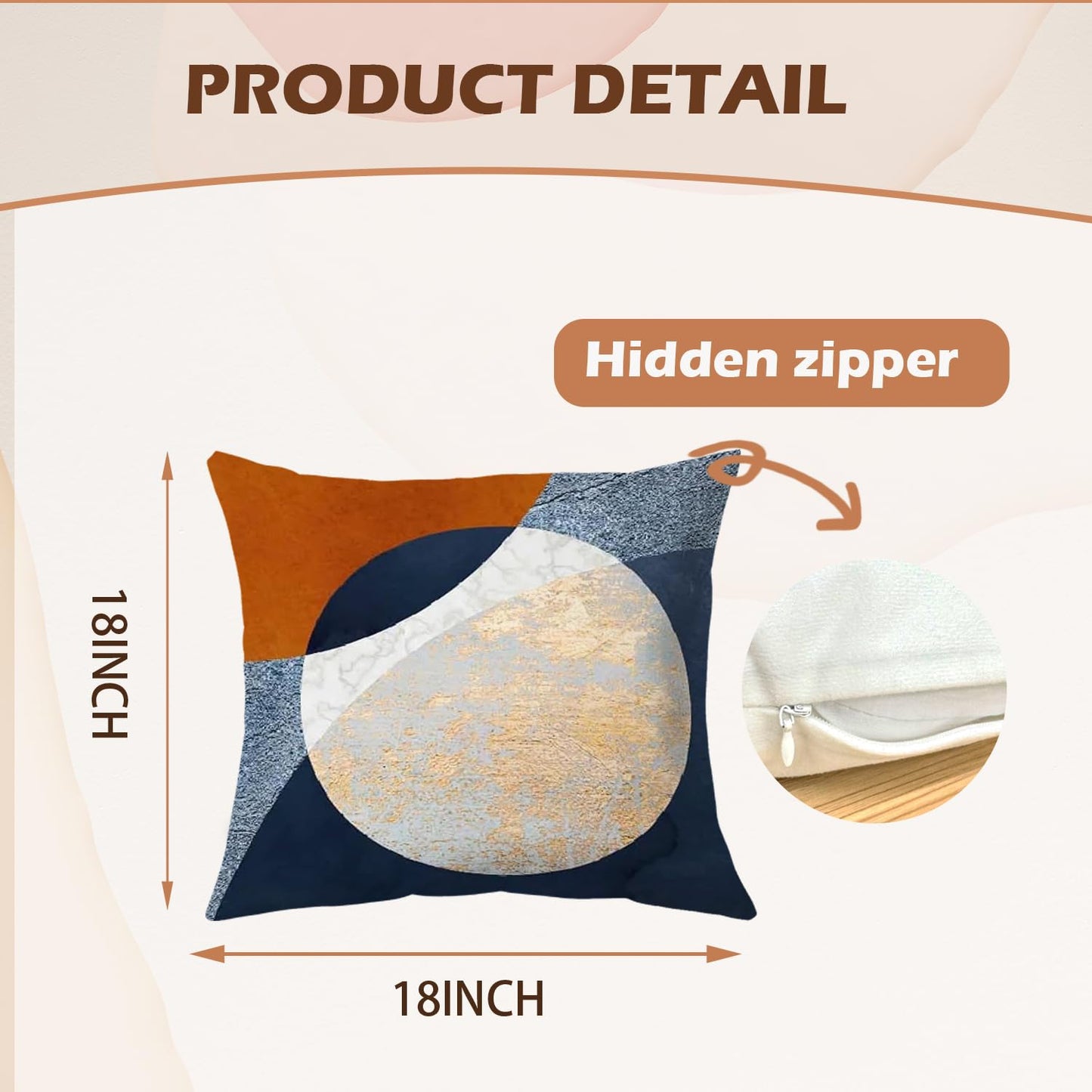 Supwhd Abstract Modern Boho Pillow Covers 18x18 Set of 2, Navy Blue Orange Gold Textured Circles Decorative Pillow Covers for Bedroom Living Room, Modern Home Decor