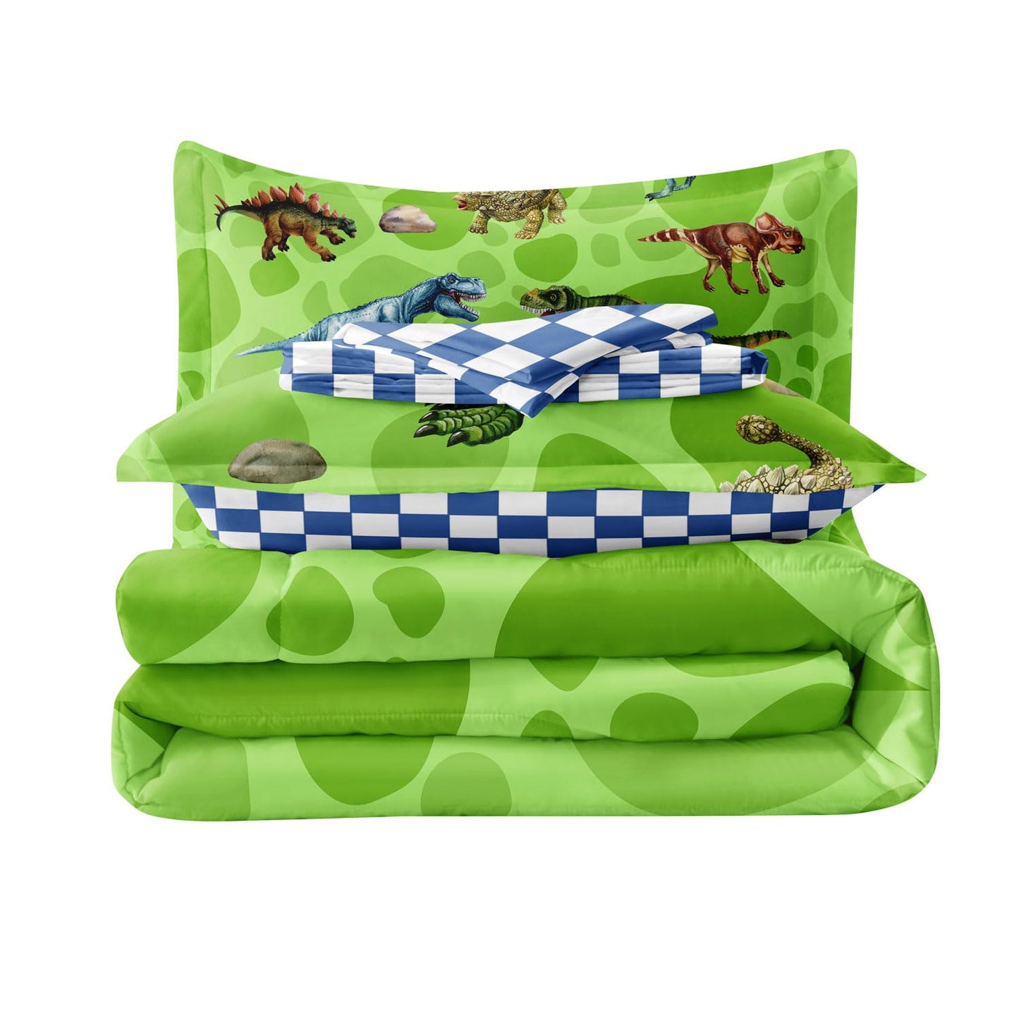 Leaflin Kids Dino Bedding Comforter Set Twin Size, 5 Pieces Bed in a Bag