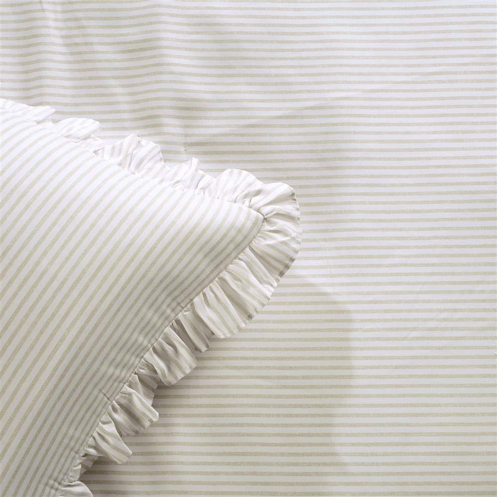 Lush Decor Ticking Stripe Bedspread Queen Size 3 Piece Set Wheat - Ruffle Bedding Set Queen Bedspreads - Striped Bedding - Farmhouse & Coquette Decor