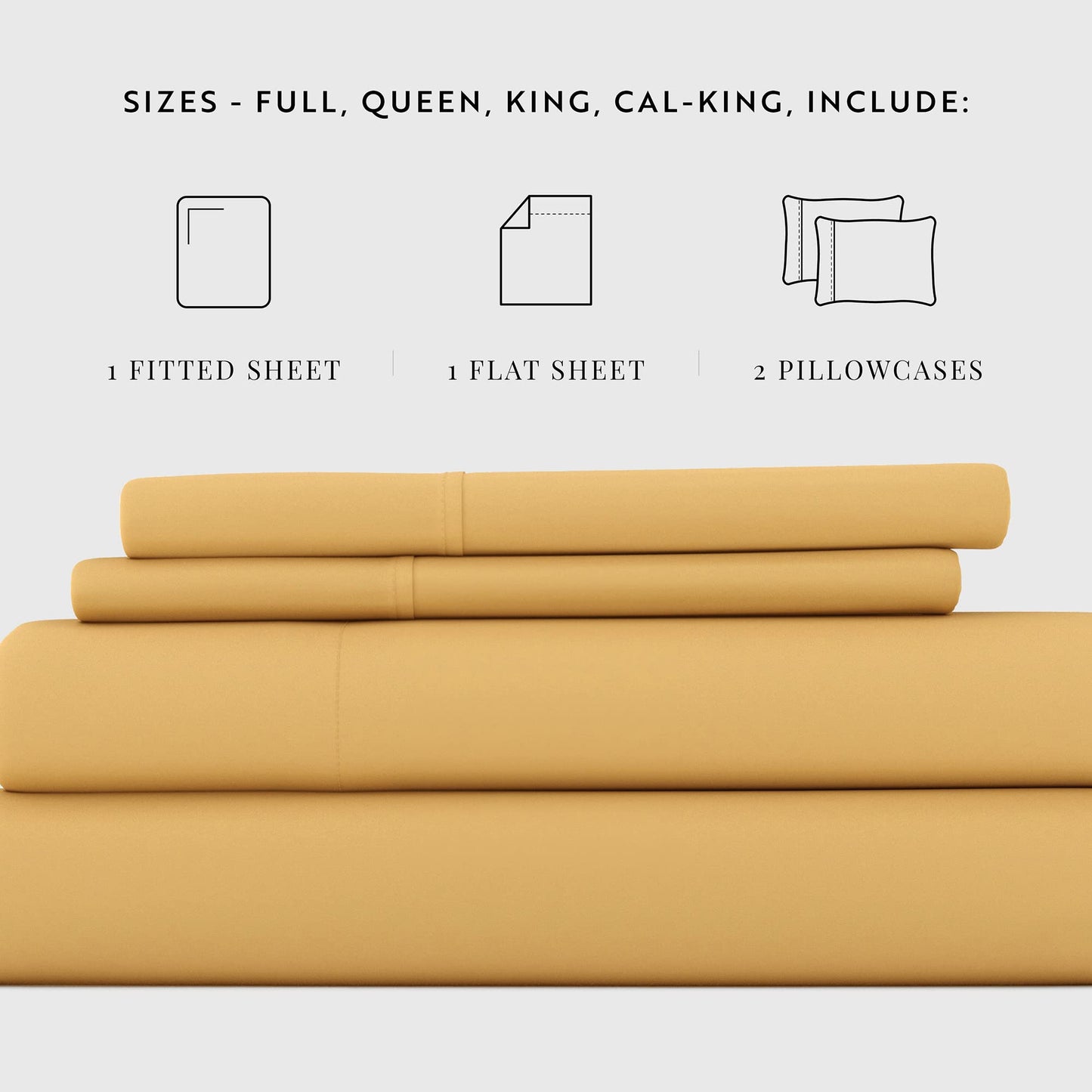 Linen Market Brushed Microfiber Full Sheet Set 4 Piece – Oeko-TEX Certified Ultra Soft & Wrinkle-Free - 16" Deep Pocket Sheets - Easy Care Full Size - Gold