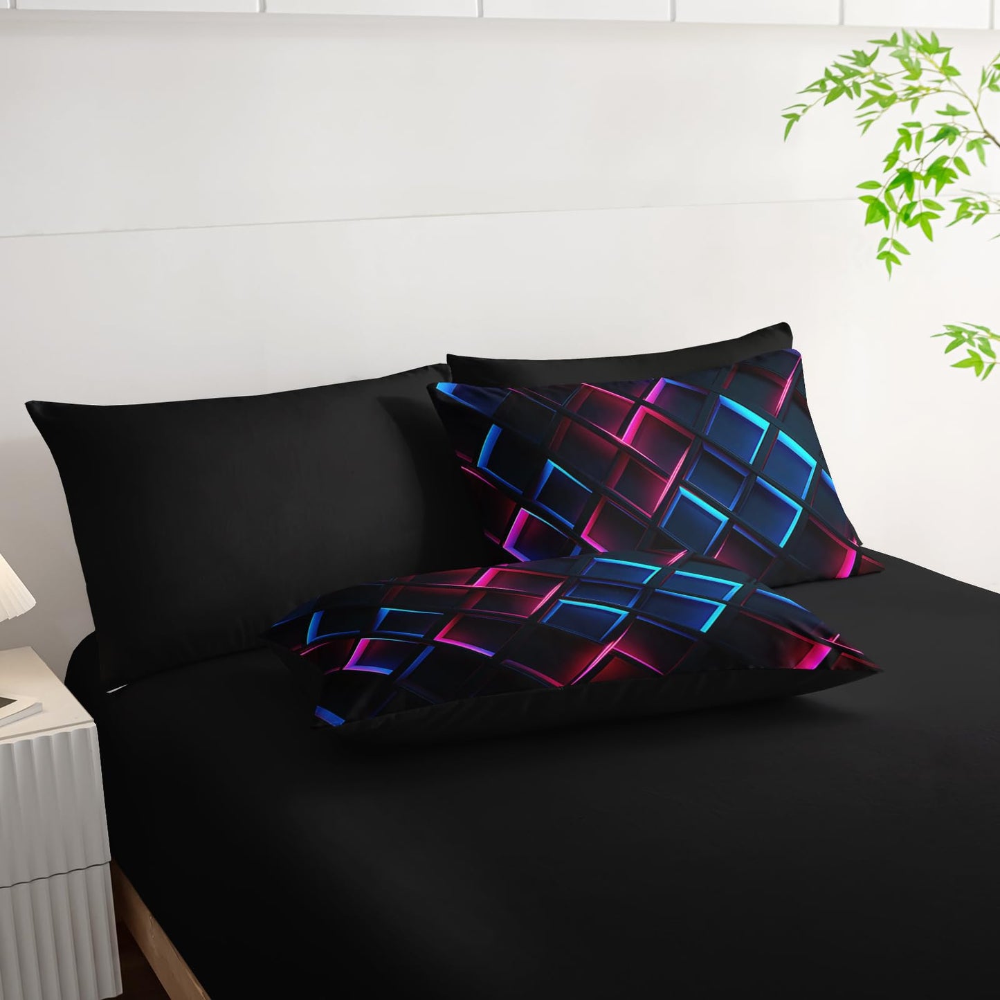 Nttopship Blue Black Geometric Comforter Set Full Size 3D Stereoscopic Square Bedding Set Honeycomb Bedding Set 7 Pieces Modern Style Geometry Decor with Pillowcases,Flat, Fitted Sheet