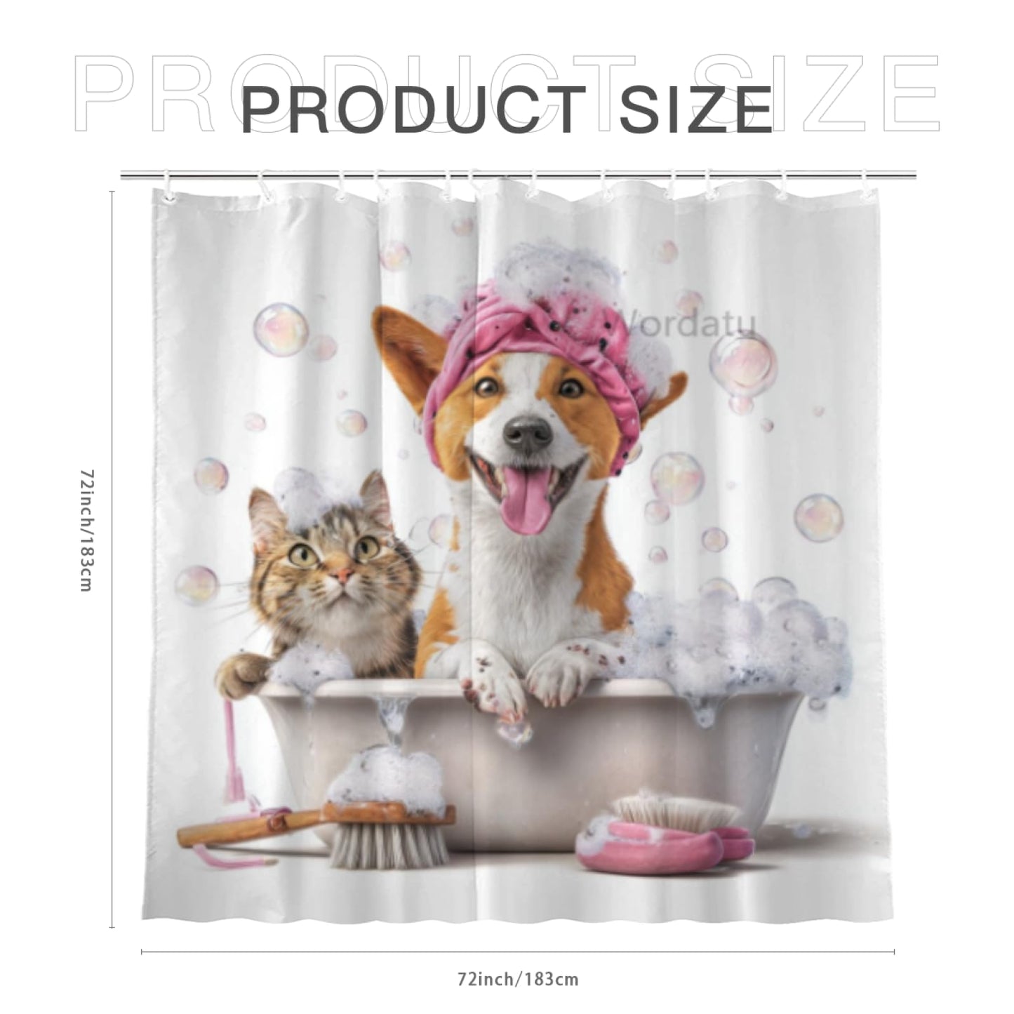Wordatu Funny Basenji Shower Curtain Decor Fabric Bathroom Curtains, Kids Children Cartoon Waterproof 72x72 inch with 12 Hooks