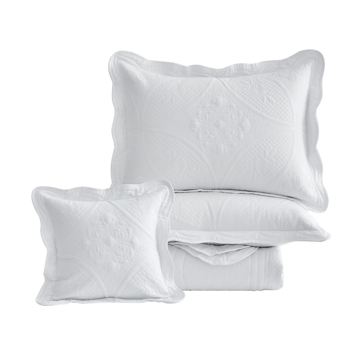 DaisyHuang Oversized Bedspread - Queen Size Bedding Cover - Modern & Contemporary Coverlet Set, Real Stitching, Reversible, Lightweight, 5 Piece, White