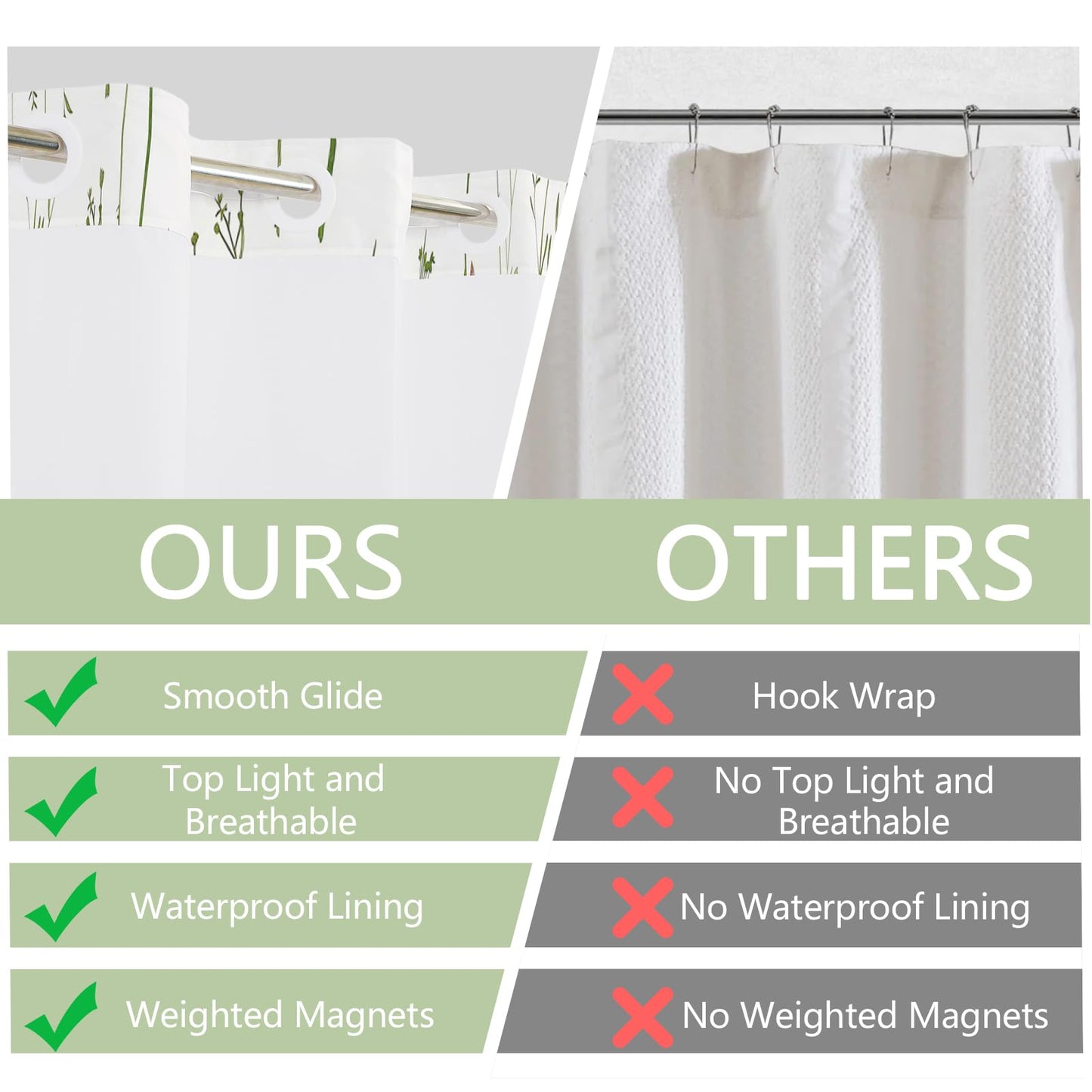 NAEMBCU Fresh Botanical Shower Curtain with Snap in Liner Waterproof