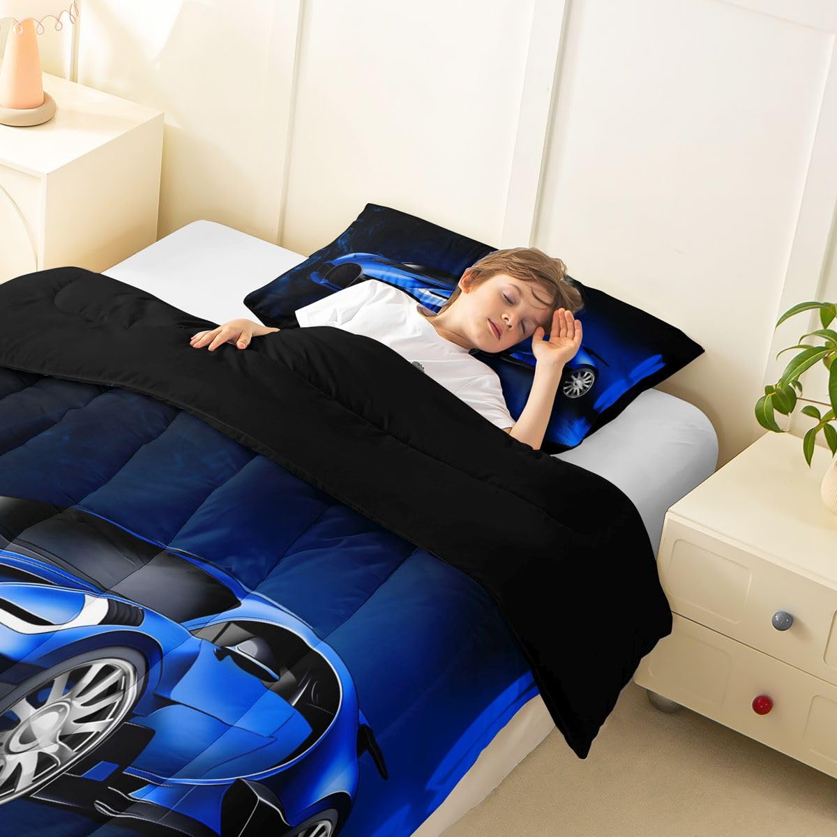 Feelyou Sports Car Comforter Blue Race Car Comforter Set for Kids Boys Girls Extreme Sports Theme Bedding Set Cool Speed Luxury Car Decor Quilt Set with 1 Pillowcase 2Pcs Bedding Twin