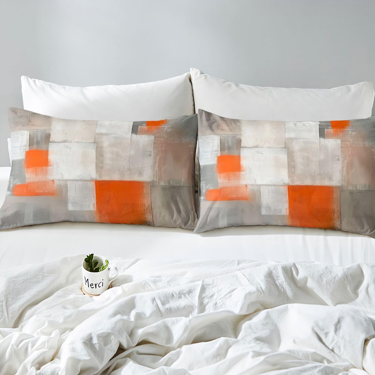 jejeloiu Abstract Fitted Sheet with 2 Pillowcases Full Size Orange Ombre Bed Sheets Set 16" Deep Pocket Boys Girls Modern Art Bedding Luxury Teens Bedroom Decor Breathable Soft Lightweight Microfiber