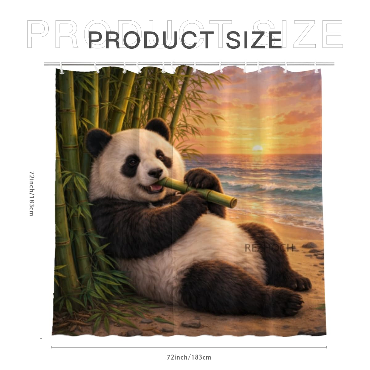 REZHOCH Coastal Funny Panda Shower Curtain 72x72 Inch,Cute Animal Sunset Beach Flowers Ocean Seaside Home Bathroom Decor Fabric Waterproof Bath Bathtub Set with 12 Hooks