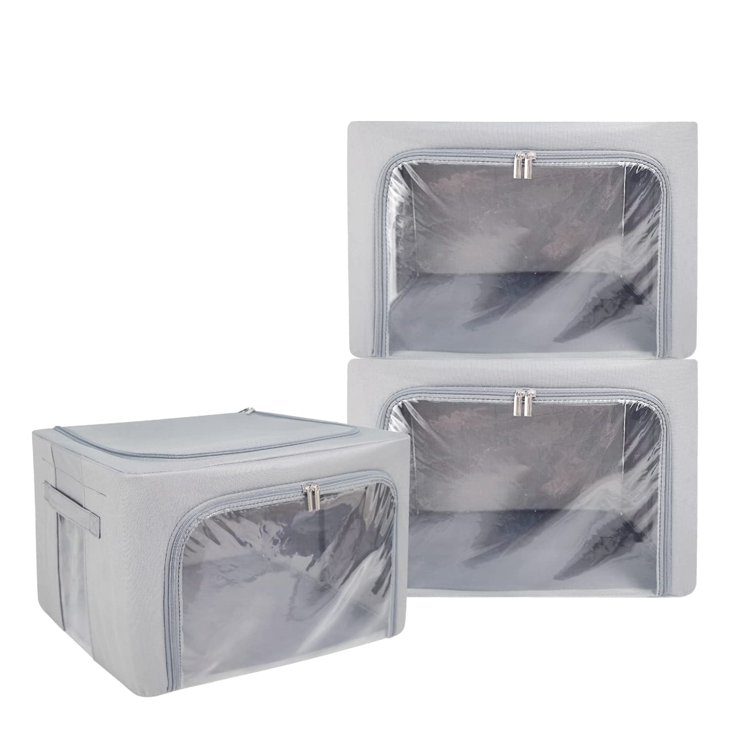 UUBEMM Clothes Storage Bins with Foldable Sturdy Frame,Stackable Storage Box for Closet Shelf Organizers for Seasonal Clothing,Blankets,Towel Bed Sheets,Toys Gift Others (Medium -40L x3PACK, Grey)