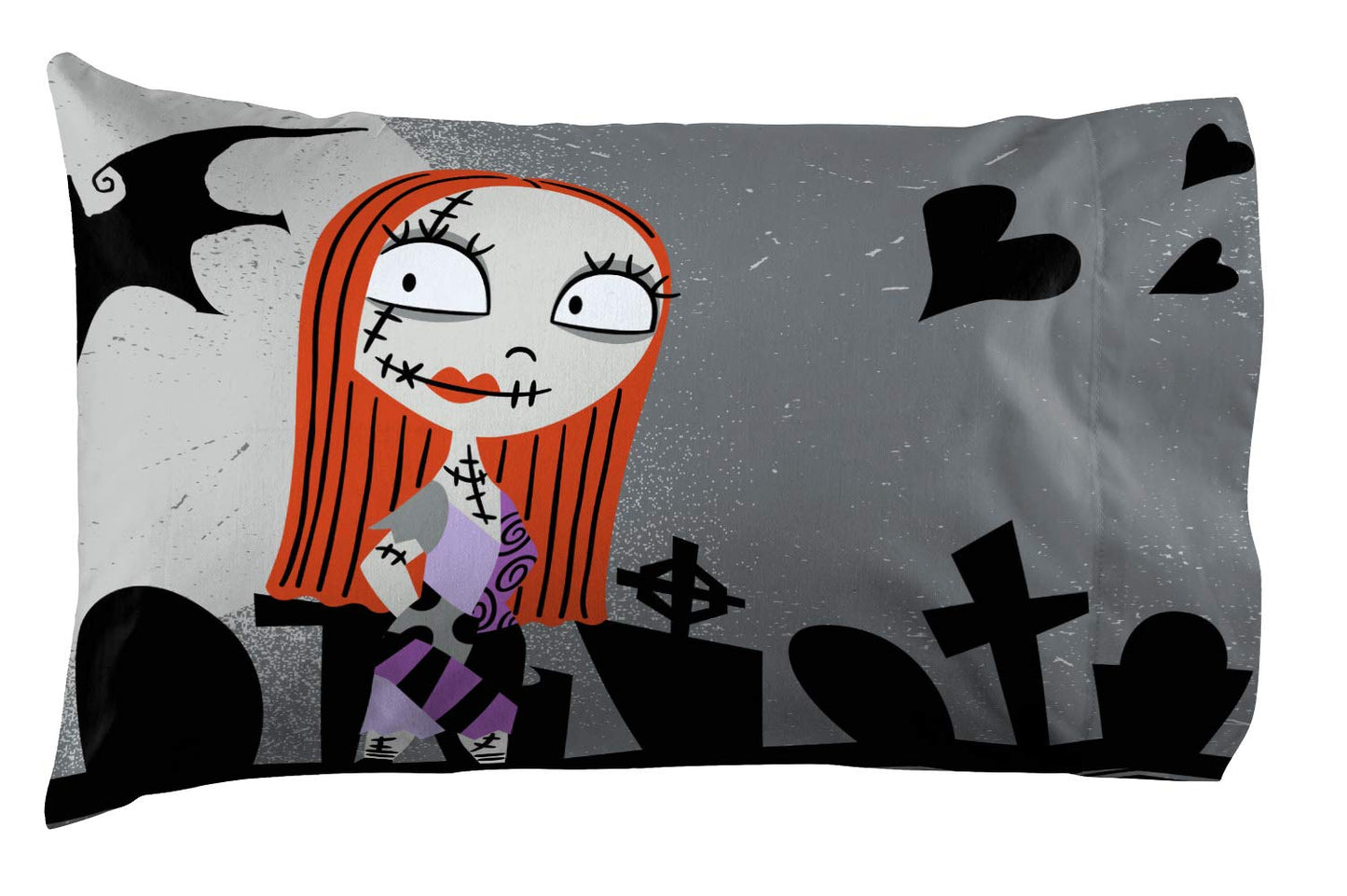 Jay Franco Disney Nightmare Before Christmas Grave Yard 1 Pack Reversible Pillowcase Featuring Jack Skellington and Sally - Kids Super Soft Bedding