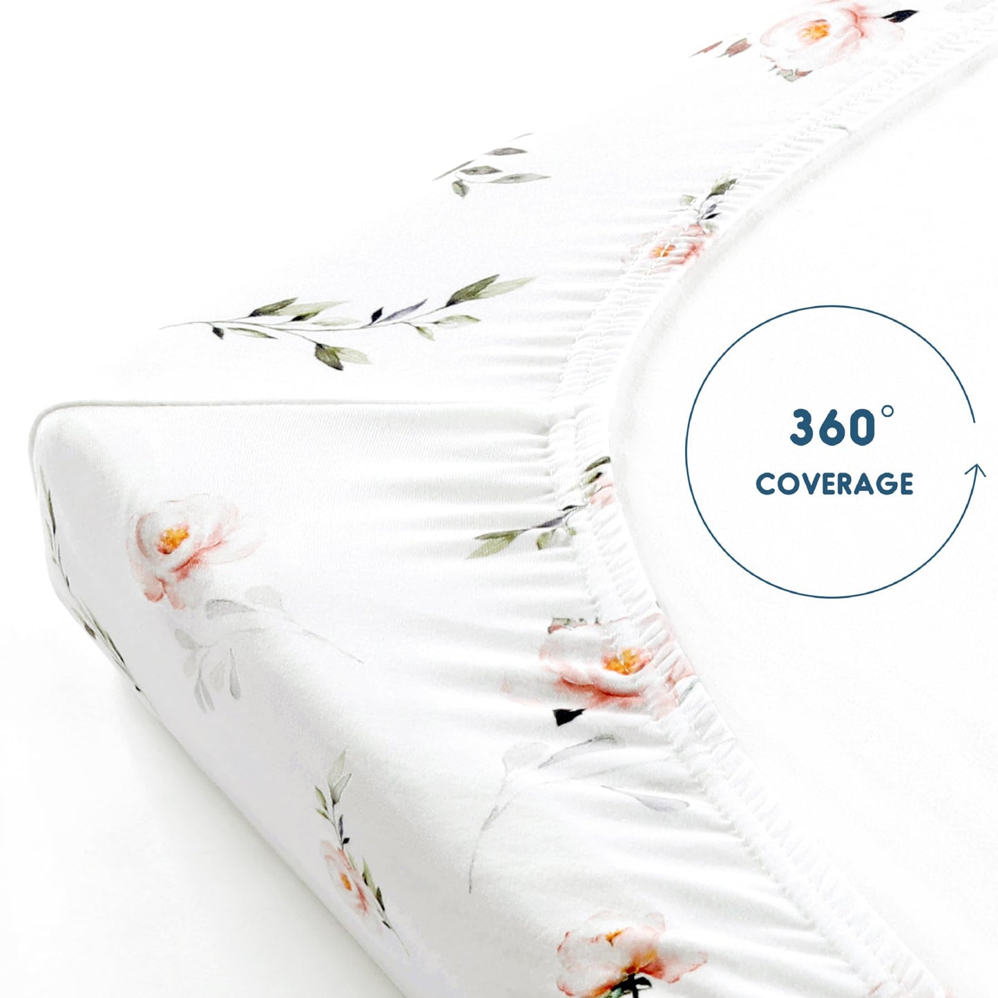 GRSSDER Stretchy Ultra Soft Jersey Knit Pack and Play Sheets 2 Pack, Portable/Mini Crib Sheets Universal Fitted for Playpen Mattress Safe and Snug, Beautiful Pink Floral and Cute Animals Print