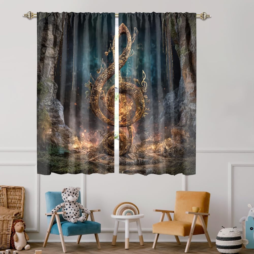 XSUPFLYM Beautiful Classic Music Note Blackout Curtain for Living Room Rustic Modern Abstract Art Mid Century Musical Theme Note Pattern Thermal Insulated Curtain for Bedroom 2 Panels Each