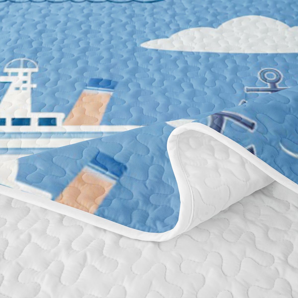 Erosebridal Nautical Sailboat Twin Quilt Set Ocean Ship Lightweight Bedspread Boat Anchor Coverlet for All Season White Cloud Blue Sky Nautical Quilted Comforter 2 Pieces