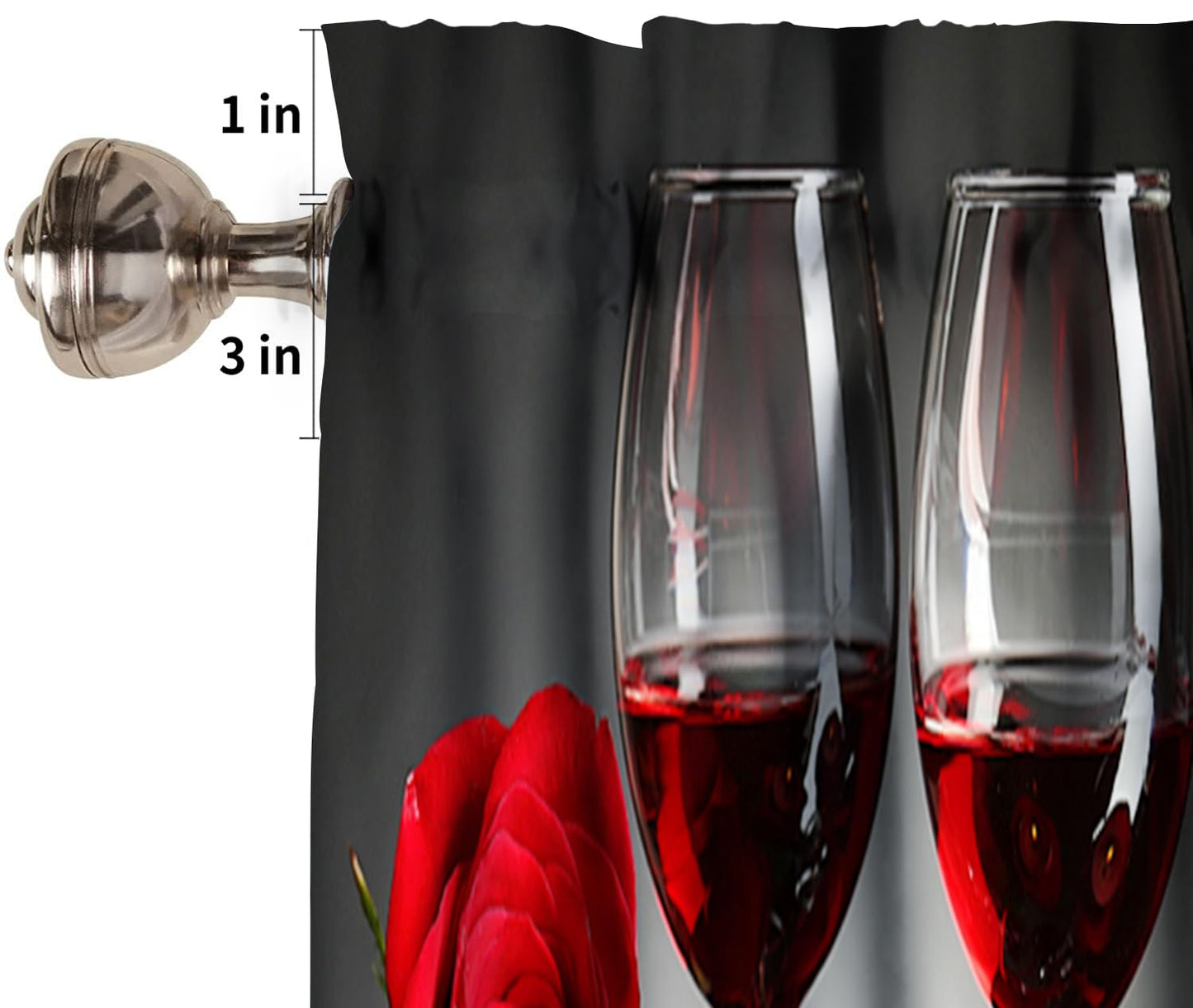 Red Rose Flowers and Wine Kitchen Curtains Valance, Red Wine with Rose and Glass Rod Pocket Window Valance for Bedroom Living Room Kitchen Cafe 1 Panels W54xL18in