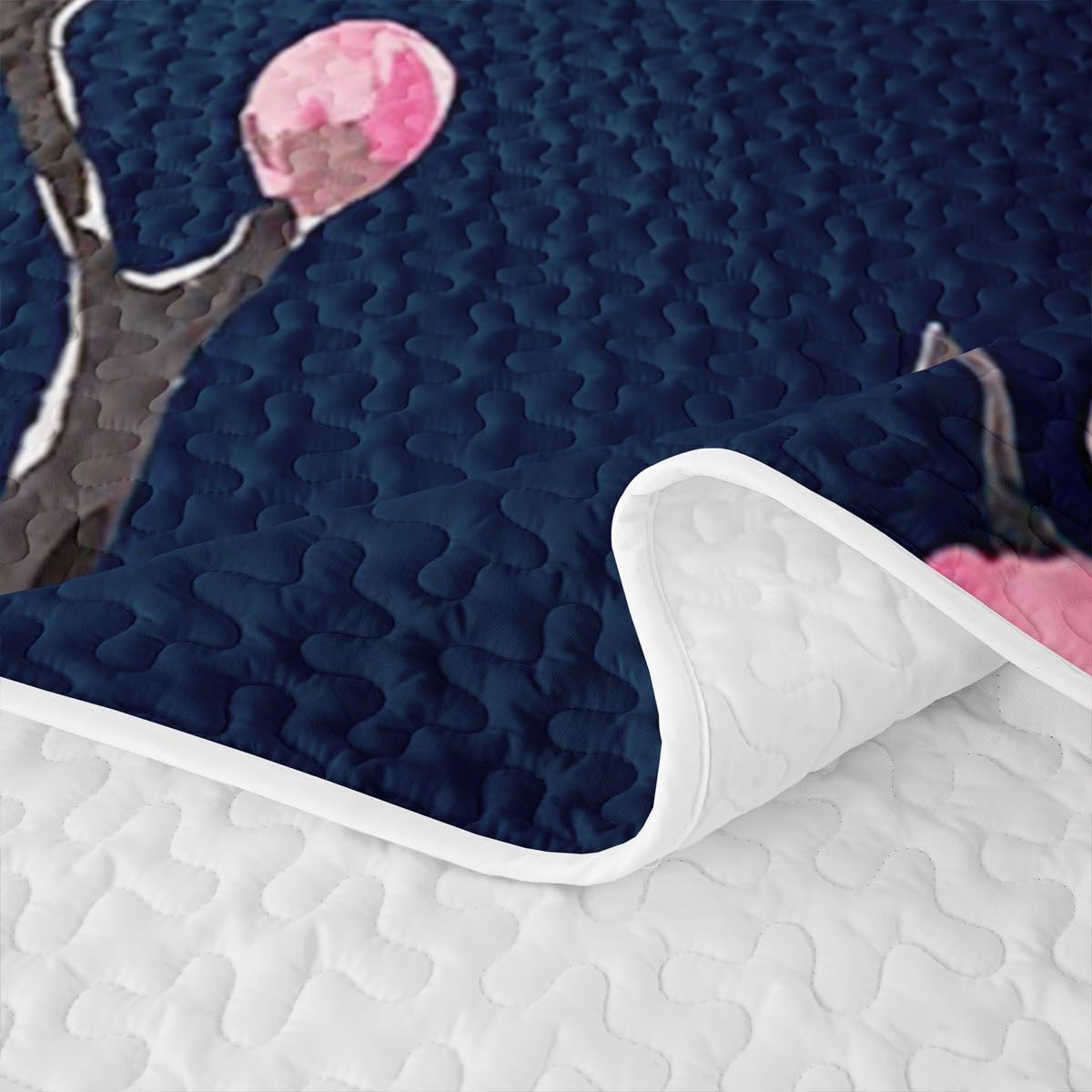 Erosebridal Girl Cherry Blossoms Quilt Set Queen Japanese Style Quilt Pink Flowers Bedding Coverlet Branches Plant Floral Bedspread