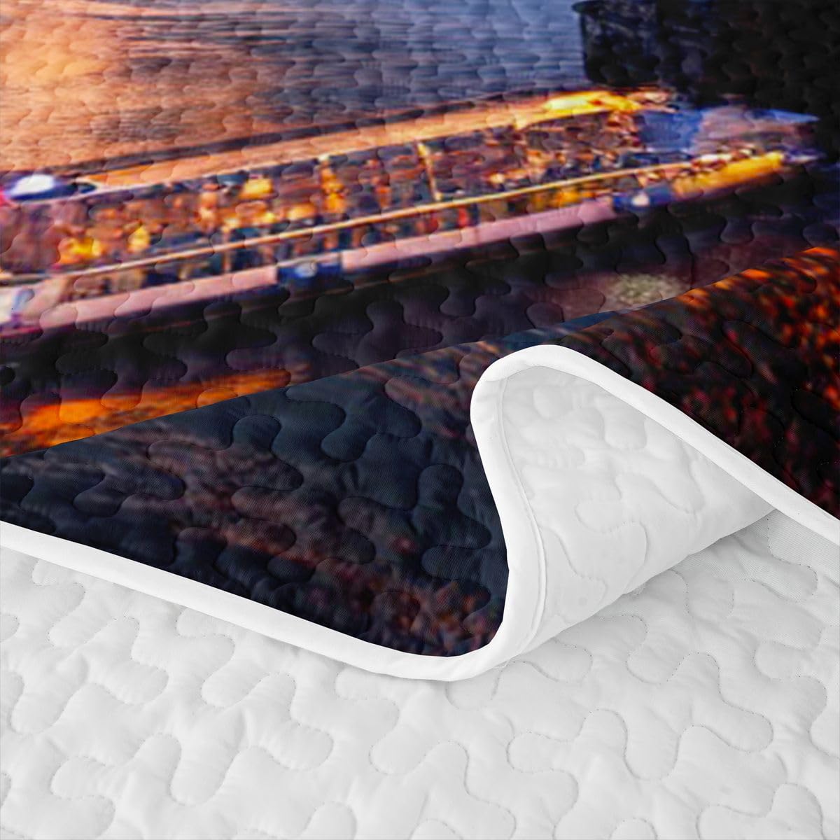 Erosebridal New York City Quilt Set Twin Cityscape Quilted Bedding Manhattan Skyline Bridge Bedspread Coverlet Sunset Scenery Quilt Comforter Lightweight Quilted Blanket for Hot Sleepers Boys Girls