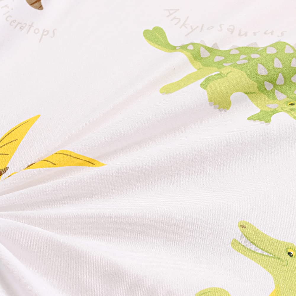 NATURETY Bedding Fitted Sheet with Deep Pocket,Dino Printed Fabric Bed Sheets,Soft Dino Pattern Sheets for Kids Twin Size Bed (White(Dinosaur), Twin)