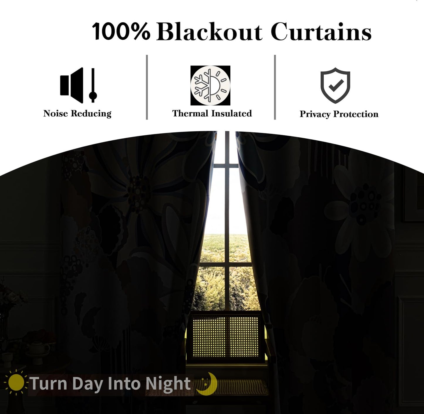100% Blackout Curtains for Bedroom 84 inch Long 2 Panels Set Grommet Gray Blue Abstract Geometric Floral Patterned Black Out Curtains Room Darkening Window Drapes Treatment for Living Room, 52Wx84L