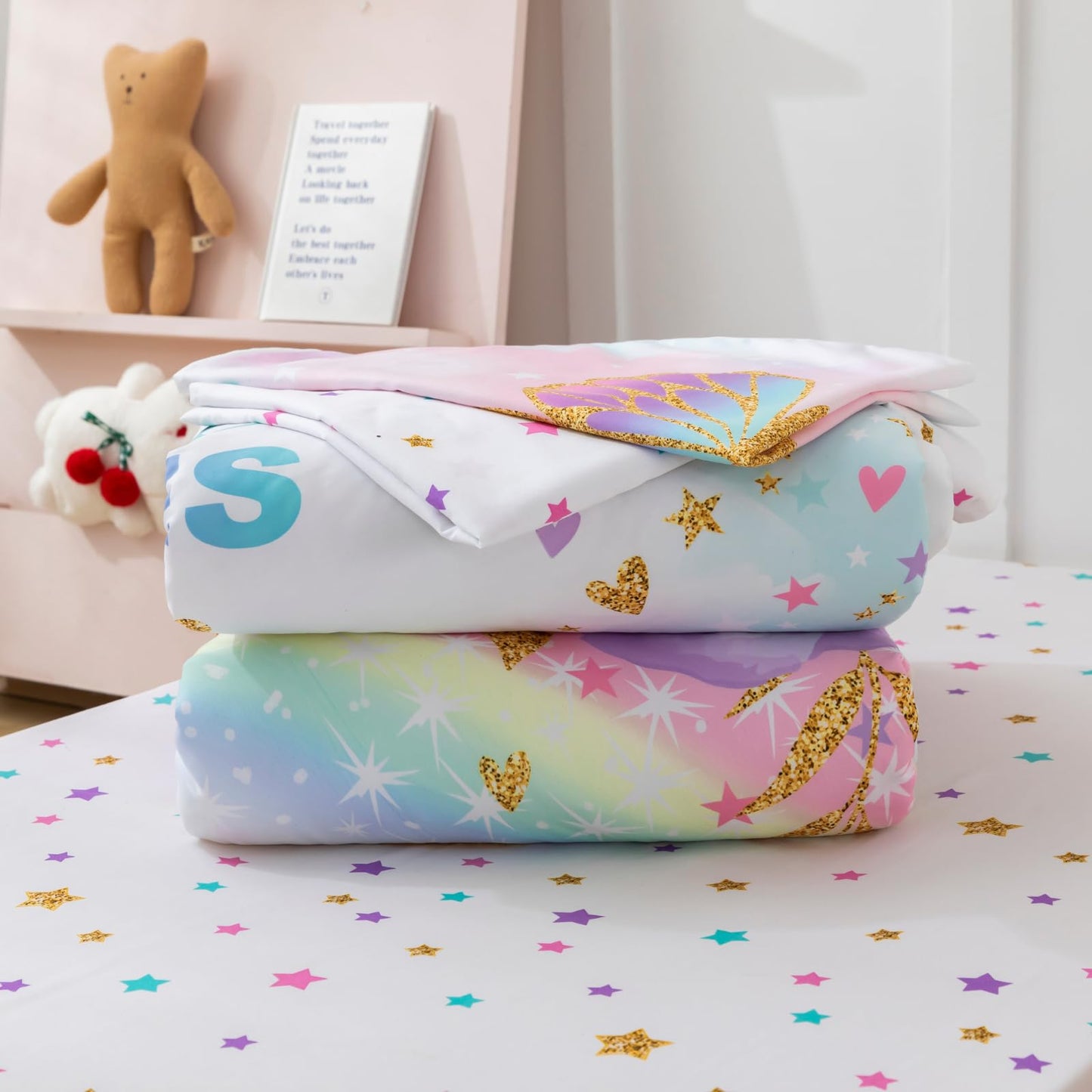 PINNKKU 4-Piece Toddler Bedding Set, Includes 1 Flat Sheet, 1 Fitted Sheet, 1 Comforter and 1 Reversible Pillowcase, Standard Toddler Comforter & Sheet Set, Ultra Soft Toddler Bed Set, Butterfly