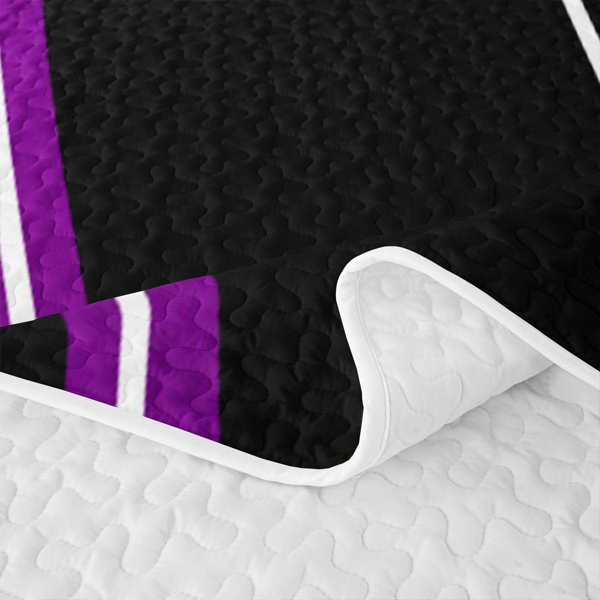 Erosebridal Purple Black Abstract Quilt Twin Grey Modern Striped Quilt Set Geometric Stripes Lines Coverlet with 1 Pillowcase Contemporary Art Boho Quilted Bedspread