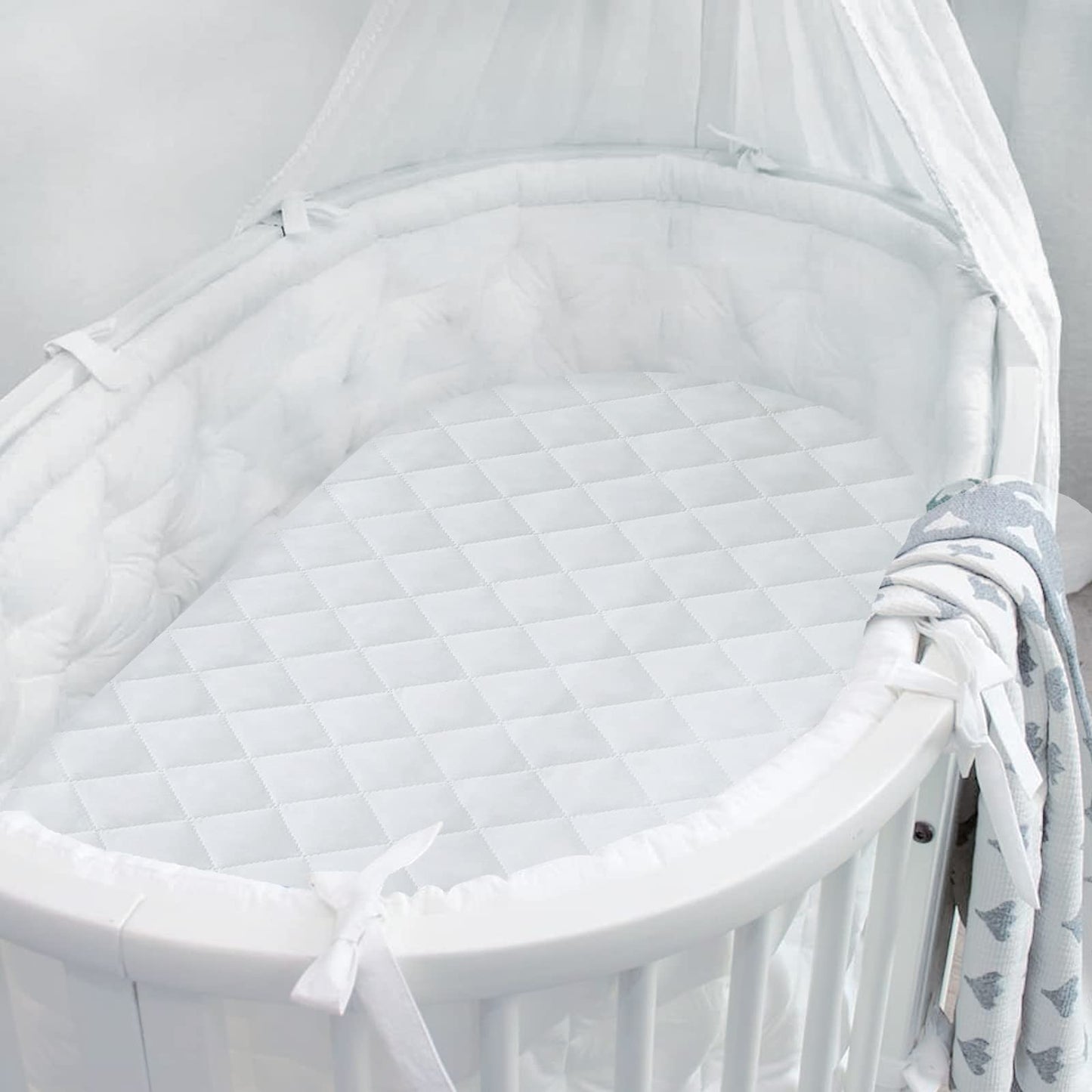 Bassinet Mattress Pad Cover Fit for Hourglass/Oval Bassinet Mattress, Waterproof Bassinet Mattress Protector Quilted Bassinet Sheets (32"x17") 2 Pack for Boys Girls, White