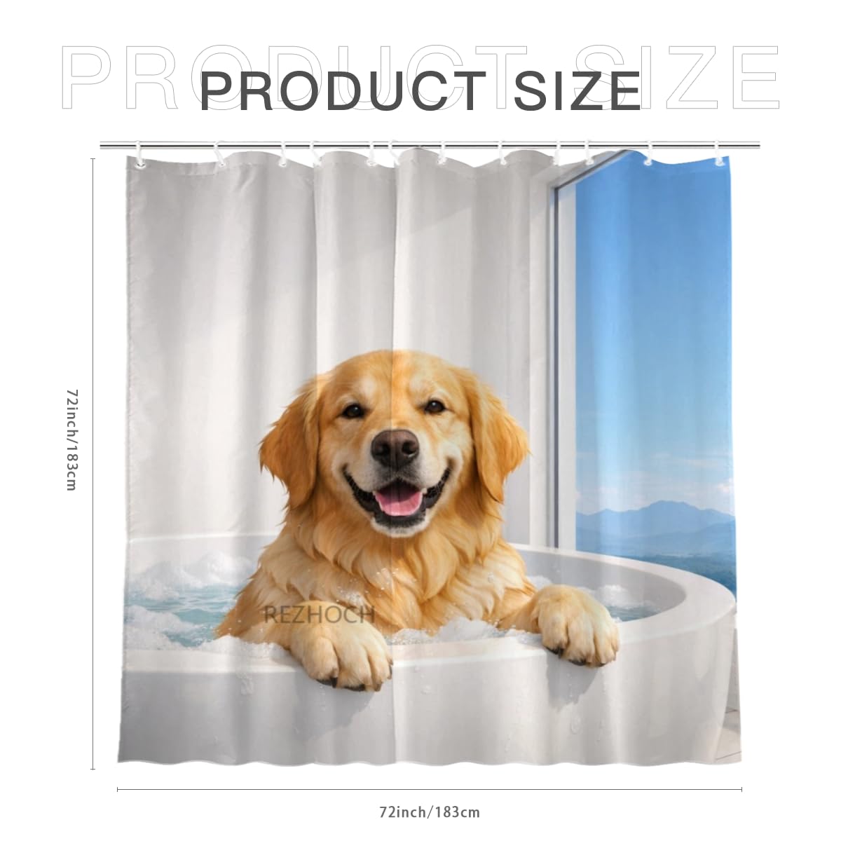 REZHOCH Funny Golden Retriever Shower Curtain 72x72 Inch Cute Animal in Bathtub Home Bathroom Decor Minimalist White Modern Art Waterproof Fabric Contemporary Gift Bath Set with Hooks