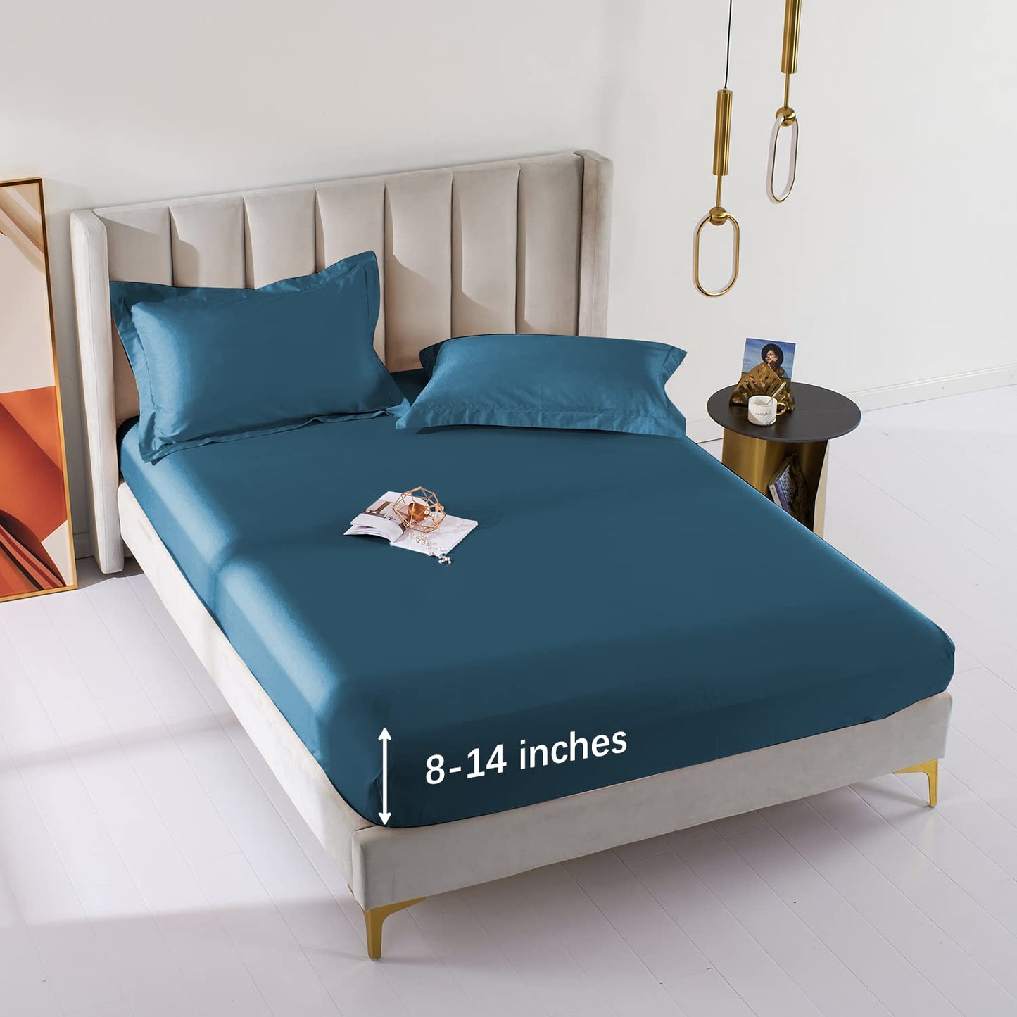 MILDLY Deep Pocket Fitted Sheet Only Queen Size 60"x80" 100% Long Staple Cotton Grayish Blue Breathable Bottom Sheet Fits Up to 14" Deep Mattress