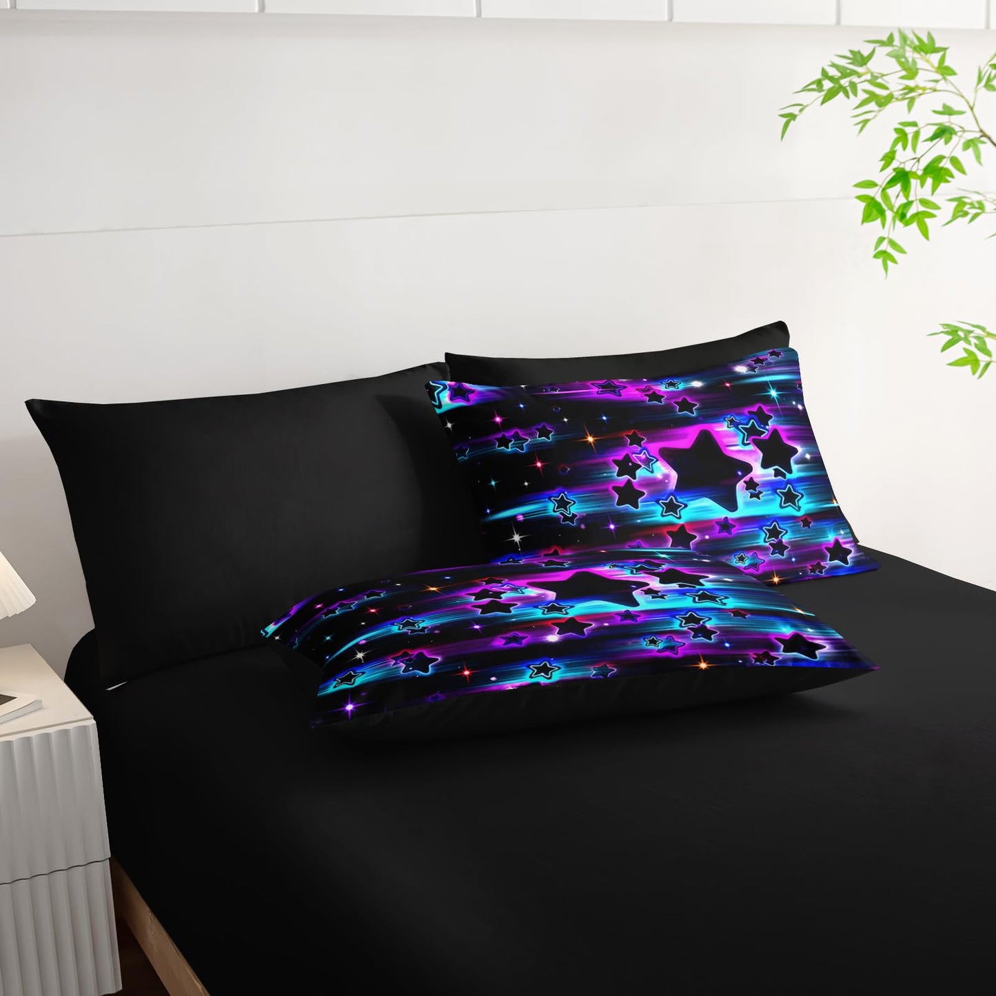 Nttopship Purple Galaxy Bedding Set Full Size 7Pieces,Star Comforter Bed in a Bag Twin Galaxy Printed Space Themed Comforter Set for Girls All Seasons with Pillowcases,Flat, Fitted Sheet