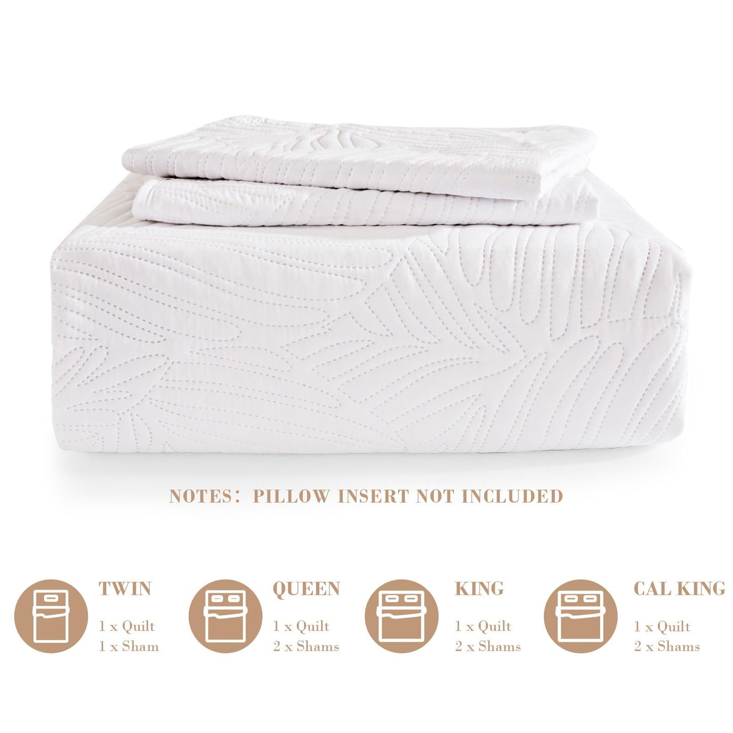 Exclusivo Mezcla Queen Quilt Bedding Set, Lightweight White Quilts Queen Full Size for All Seasons, Soft Microfiber Bedspreads Coverlets Bed Cover with Leaf Pattern, 3 Piece