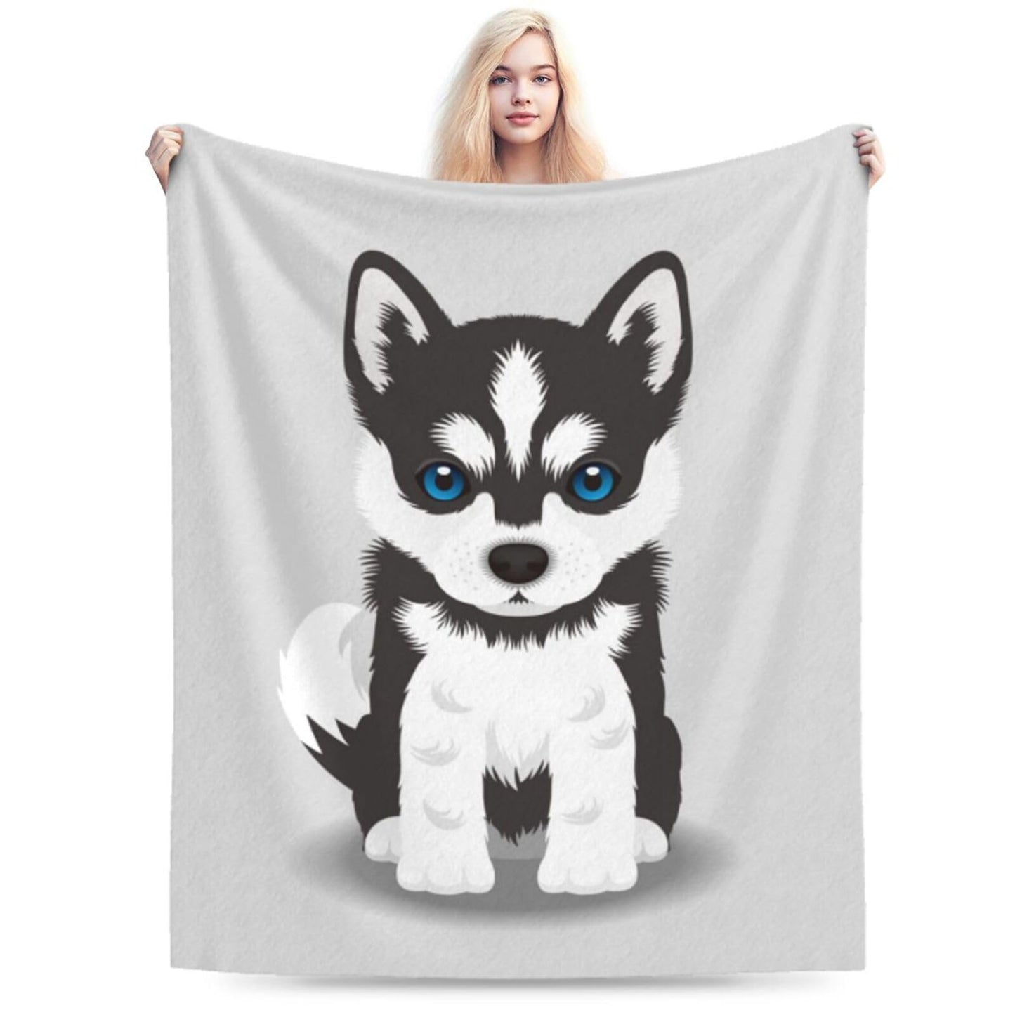 Cute Siberian Husky Puppy Dog Blanket Soft Lightweight Throw Blankets Cozy Flannel Bed Throws for Sofa Couch Travel Home Room Bedroom Decor Gifts for Boys Girls Kids Adults 60"x50"