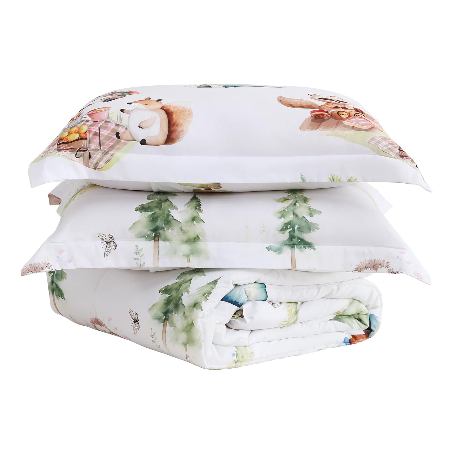 Yibeizi Camper Themed Comforter Set Twin, Kids Woodland Animals Printed Bedding Set with Pillow Sham, Cute Lightweight Soft Breathable Machine Washable Quilted Bed Comforter Set 2 Piece