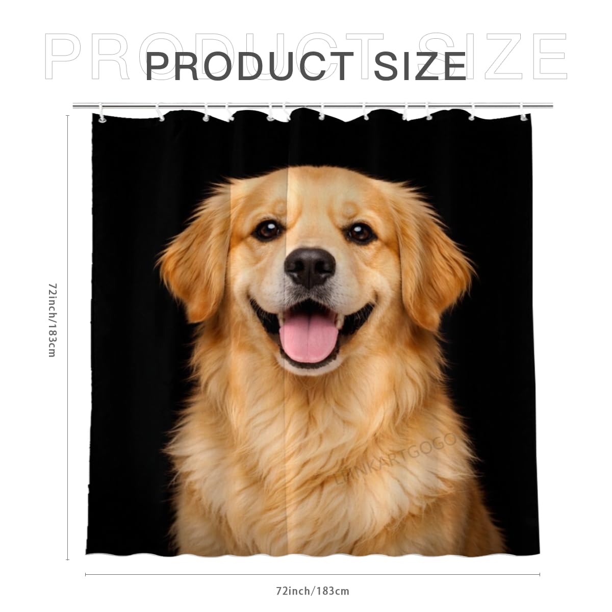 LFINKARTGOGO Golden Retriever Shower Curtain 72x72 Inch with 12 Hooks Funny Farm Animal Bathroom Decor Black Background Waterproof Washable Polyester Bath Curtain