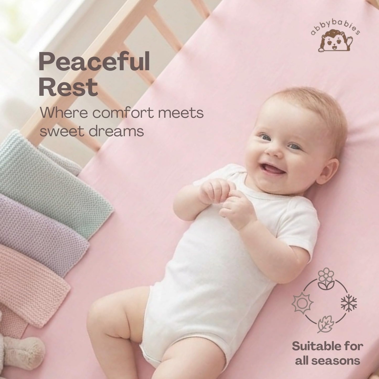 ABBYBABIES Bamboo Crib Sheets 2 Pack Waterproof Mattress Protector Set for Baby Crib, Soft Fitted Mattress Topper Alternative for Standard Crib and Toddler Bed 52x28x9in (Girl: Pink, Purple)