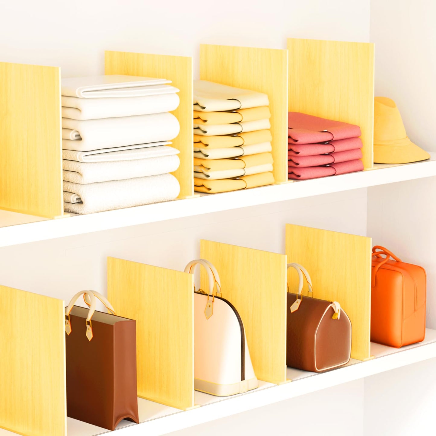 Evjocoh 8 Pcs 12 Inches (Extra High) Wooden Shelf Dividers Adjustable Purse Bag Clothes Organizer for Closet Shelf and Countertop (8, 11 * 12 inches)