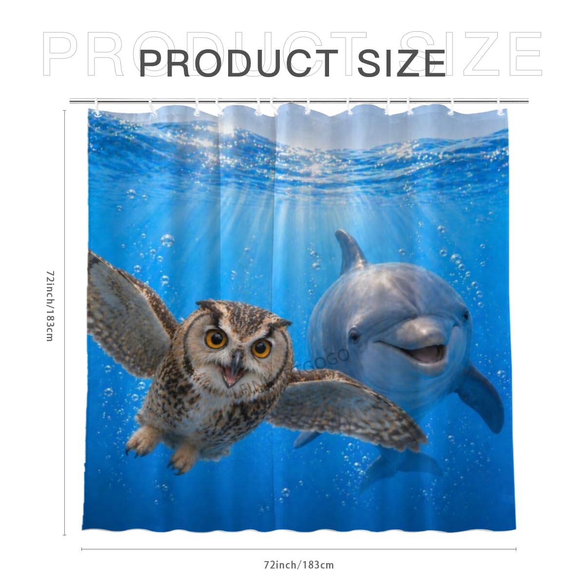 LFINKARTGOGO Ocean Owl Shower Curtain 72x72 with 12 Hooks Underwater Animal Dolphin Waterproof Washable Polyester Bath Curtain for Home Hotel Decor