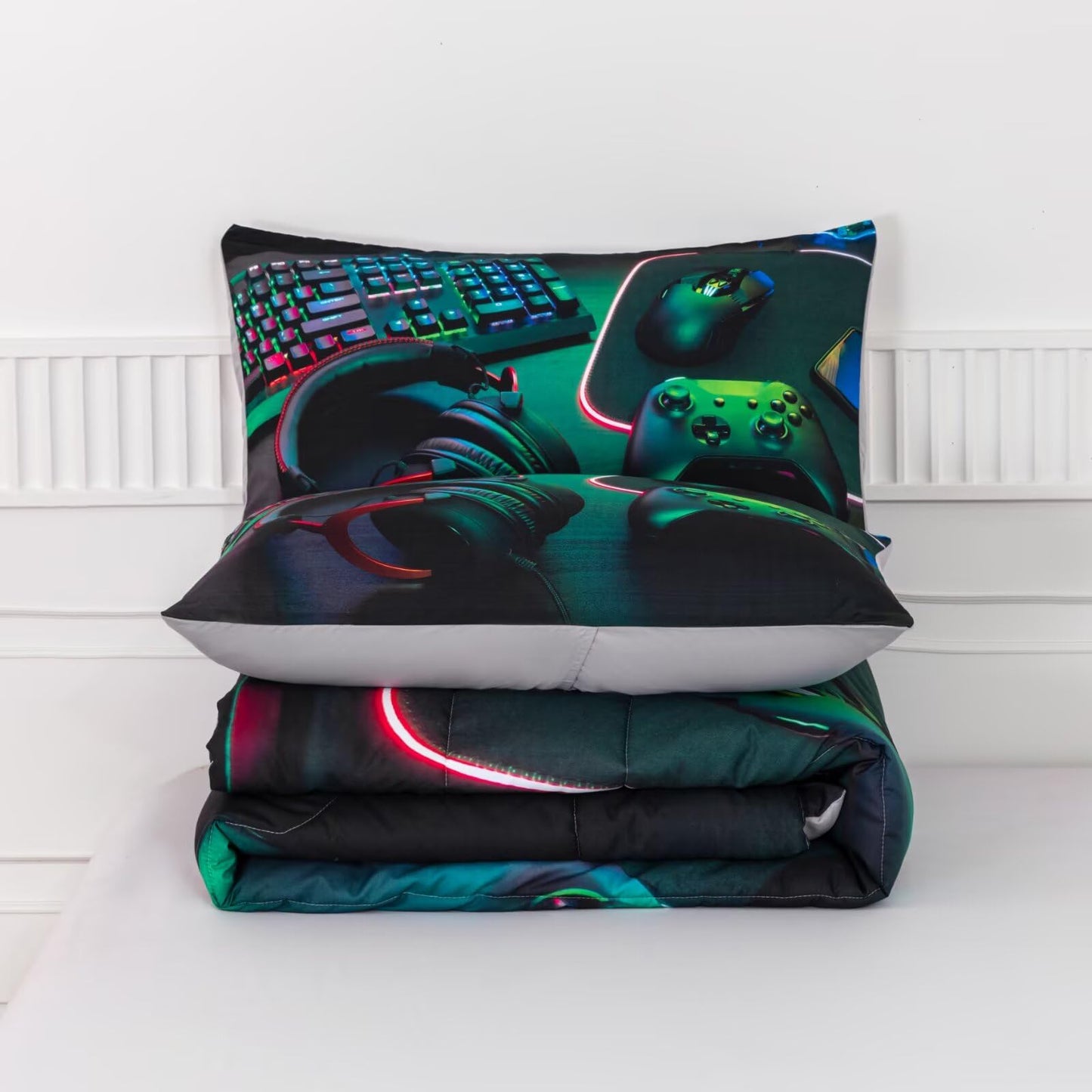 GRAT TIOC Gamer Comforter Sets for Teen Boys,Gaming Bedding Sets Twin,Video Game Bedspread,Game Gamepad Bedrooom Bed Set,Controller Gamer Home Decor 3 Piece