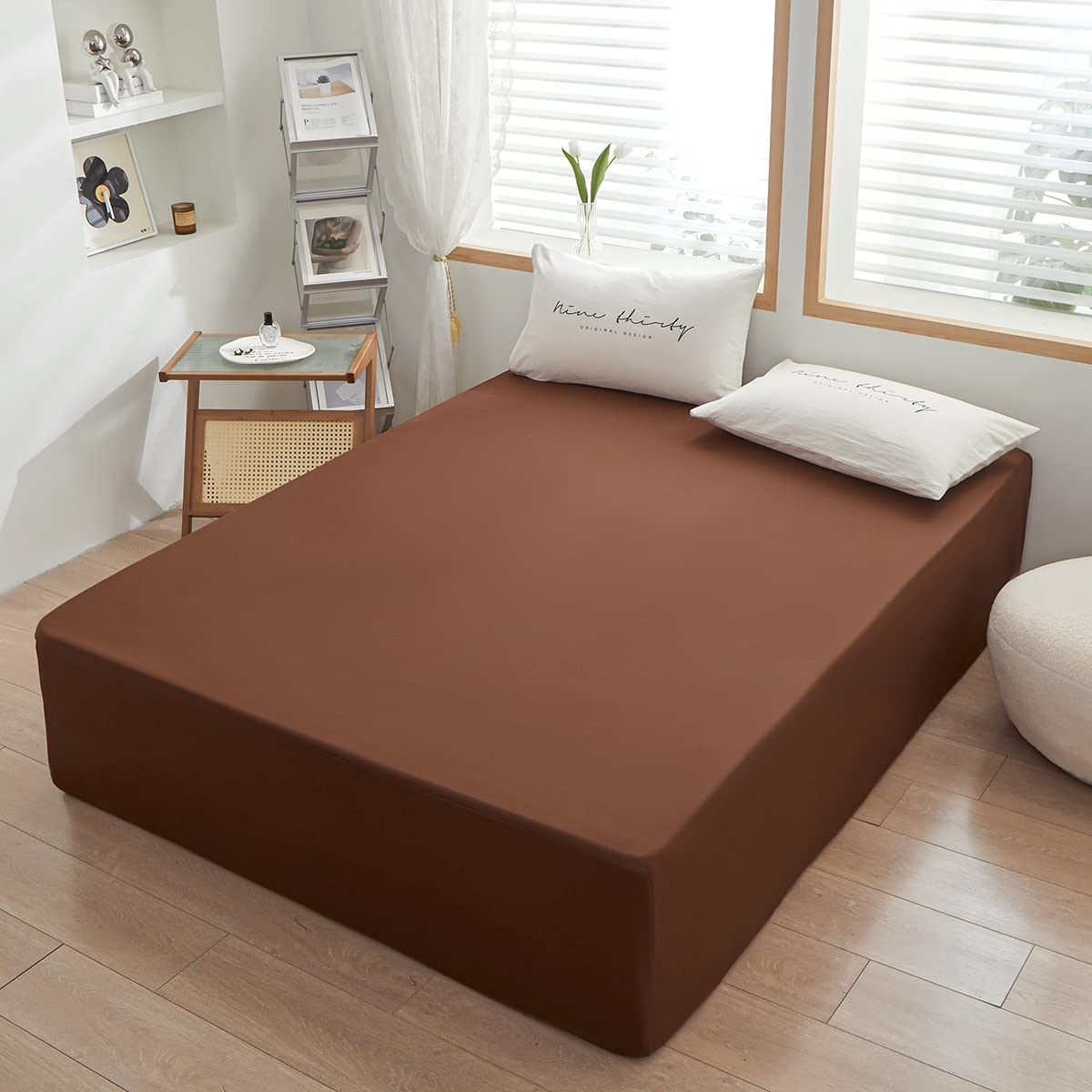 Rushrushlulu Bedding Queen Size Fitted Sheet Only- Bottom Mattress Fitted Sheet-Fits 15inches Deep Mattress Pocket -Soft and Microfibe-Shrinkage and Fade Resistantr-Easy Care-Brown